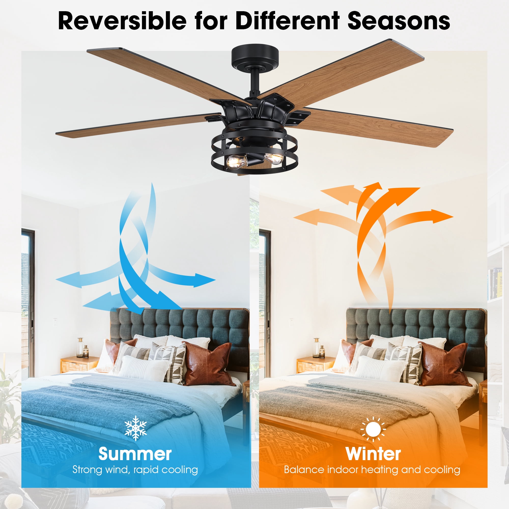 Parrot Uncle 52 in Farmhouse Caged Ceiling Fan with Remote and Light Kit (Black and Cherry, 52 in) lfe88
