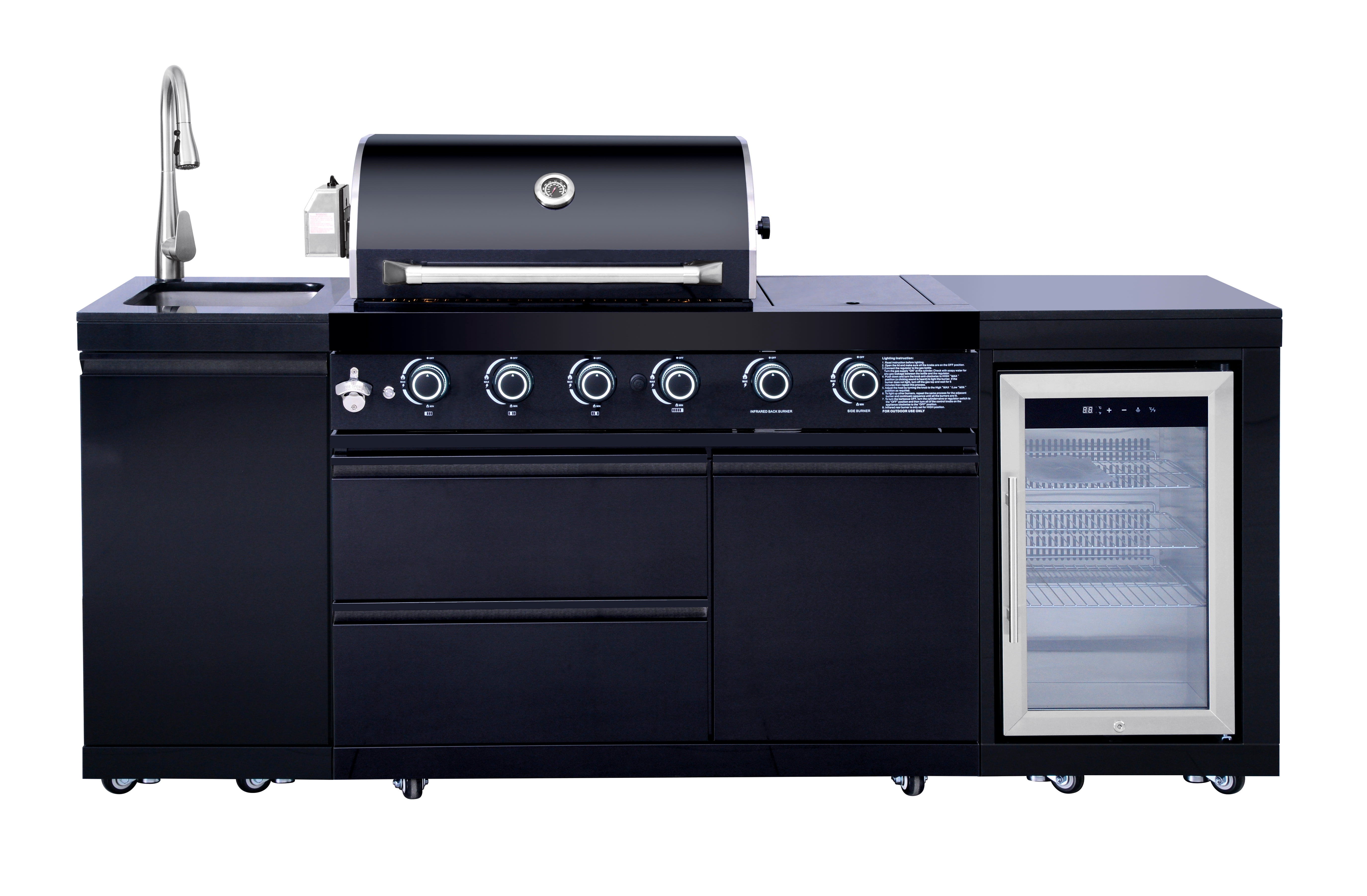 Daheat 86-inch 4-Burner 72000 BTU Deluxe Stainless Steel Gas Outdoor Kitchen Island Grill (Black, 86 in) rf9v1