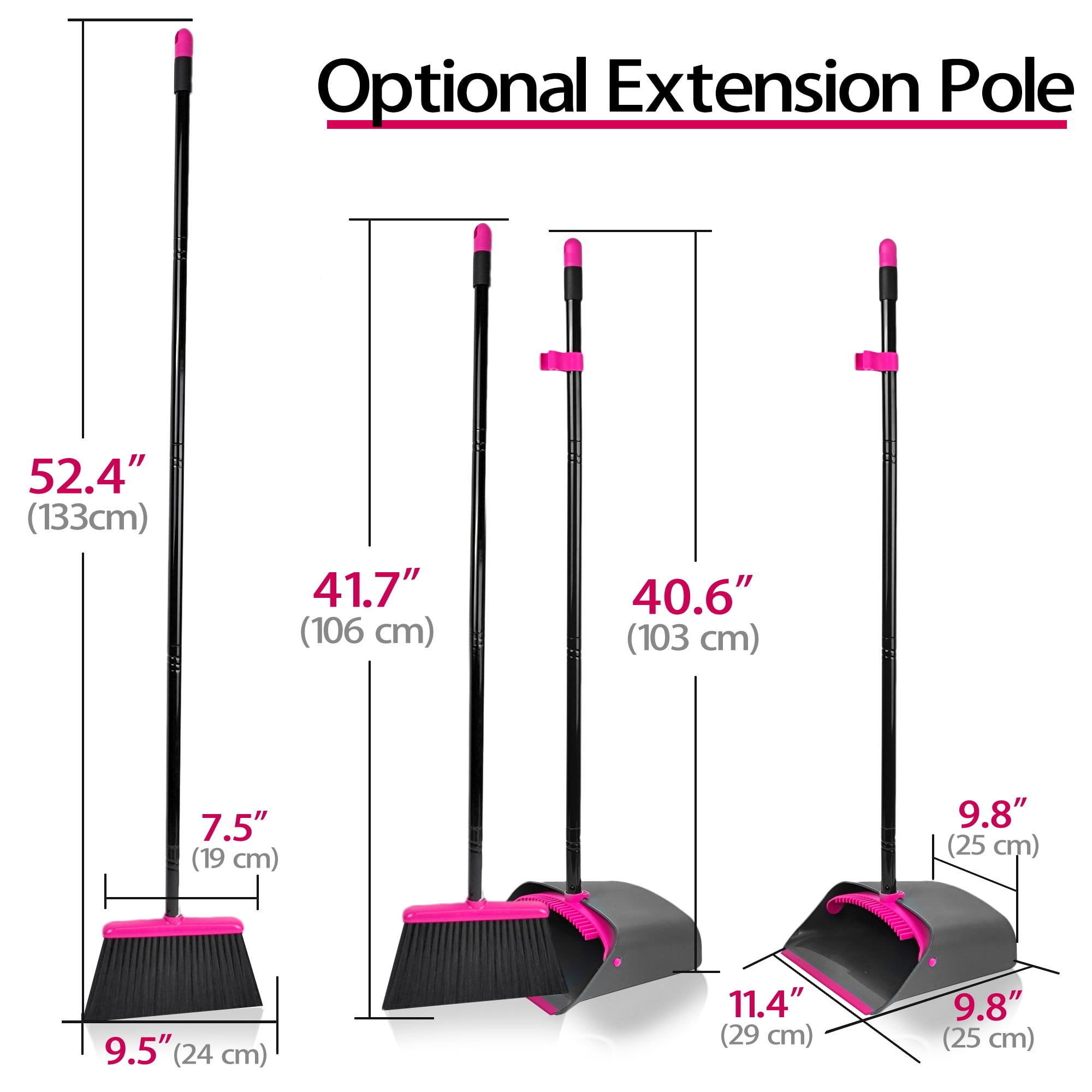 JEHONN Broom and Dustpan Set with Long Handle (Rose Red, 52.4 in) eig8u