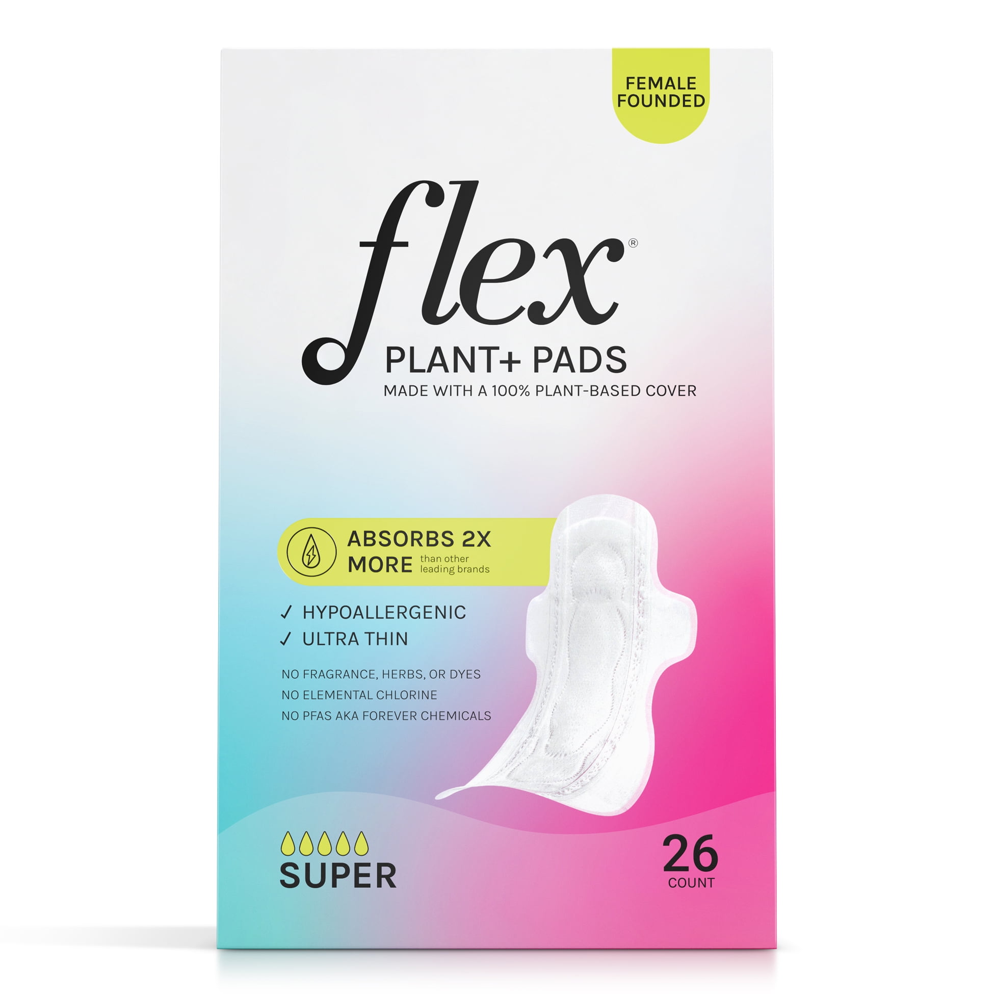 Flex Plant+ Super Absorbency Ultra Thin Pads with Wings (Unscented, 156 Count) bx916