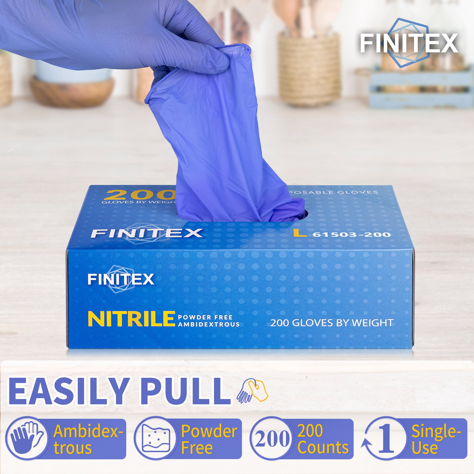 FINITEX Nitrile Disposable Gloves, Food Grade, Latex-Free, Hypoallergenic, Micro-Roughened Grip (Blue, Large, 200 Count) q73v6