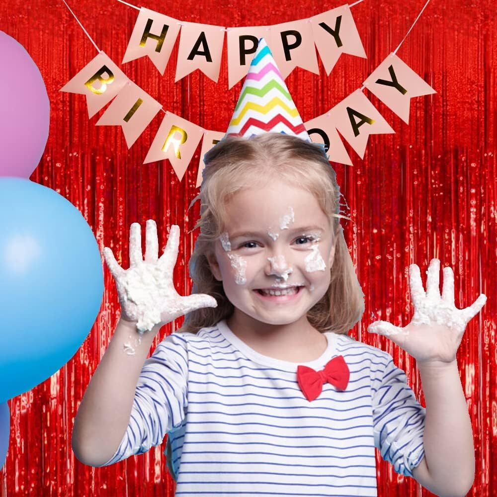 LQQBOX Foil Fringe Backdrop Curtains for Party Decorations (Red, 3 Pack, 39 in x 79 in) 91mod