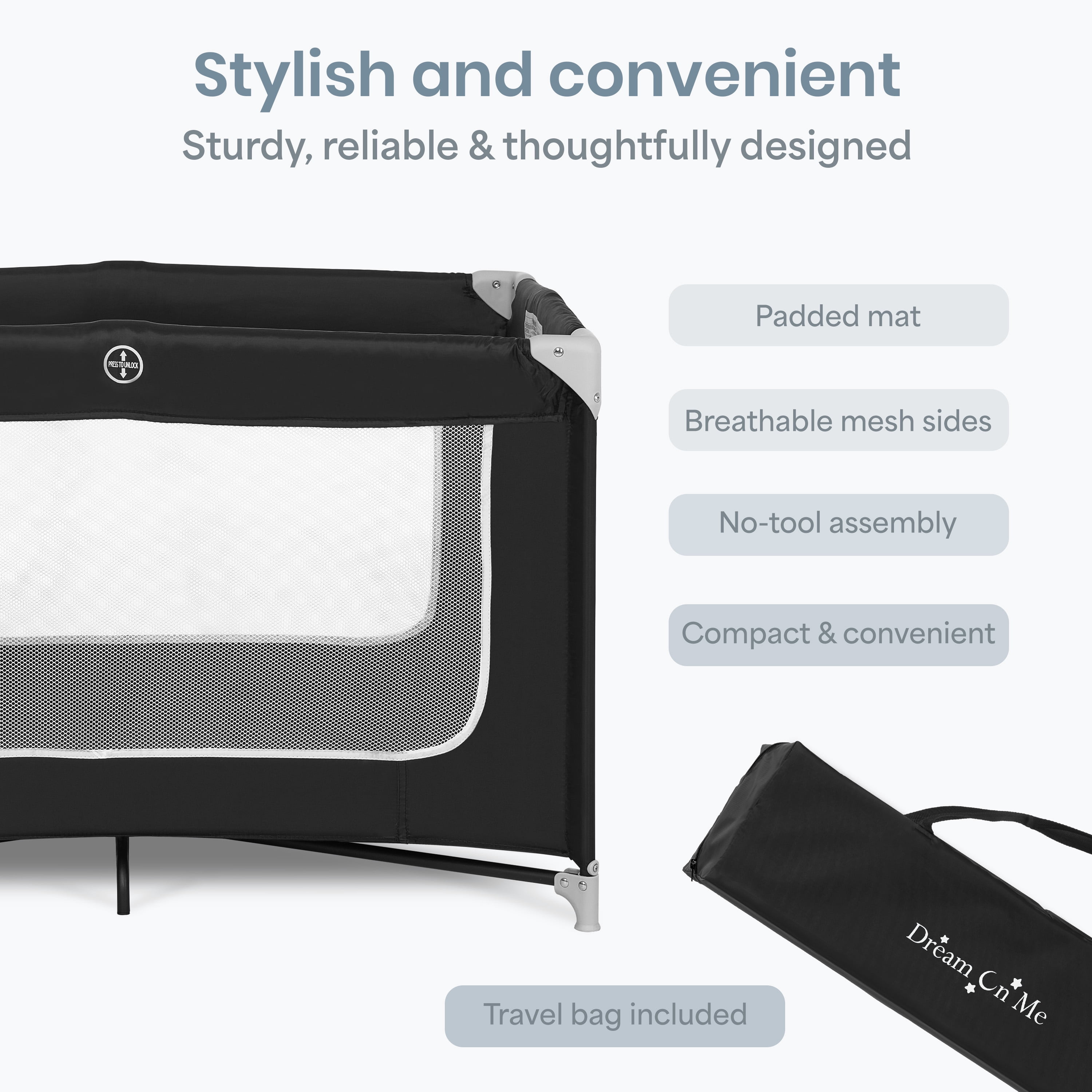 Dream On Me Zodiak Portable Playard with Carry Bag and Shoulder Strap (Black, 40 in x 27.5 in x 25.5 in) ru2lj