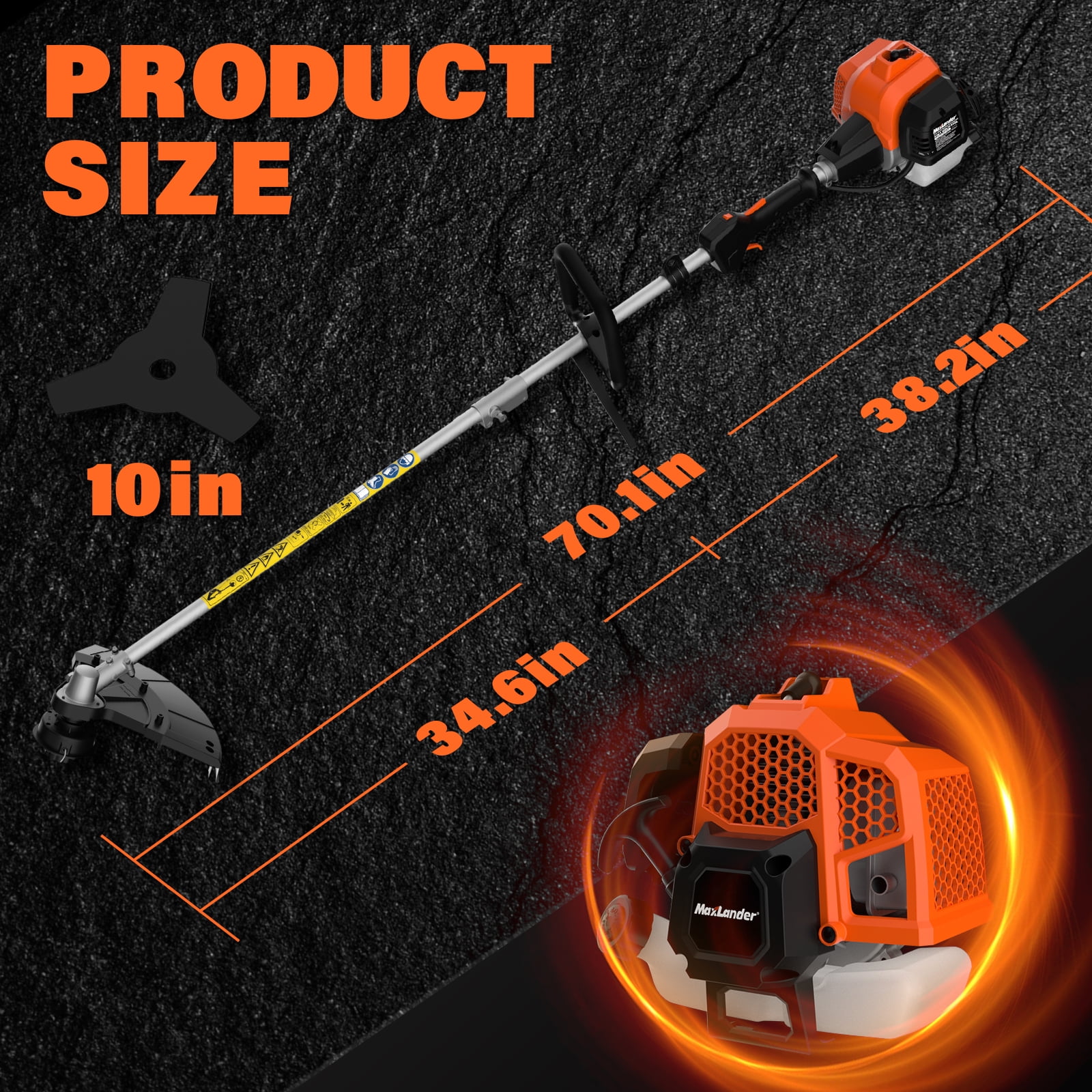 Maxlander 26cc Gas String Trimmer and Brush Cutter 2-in-1 Lawn Mower (Orange, 17-in) 3ojnl