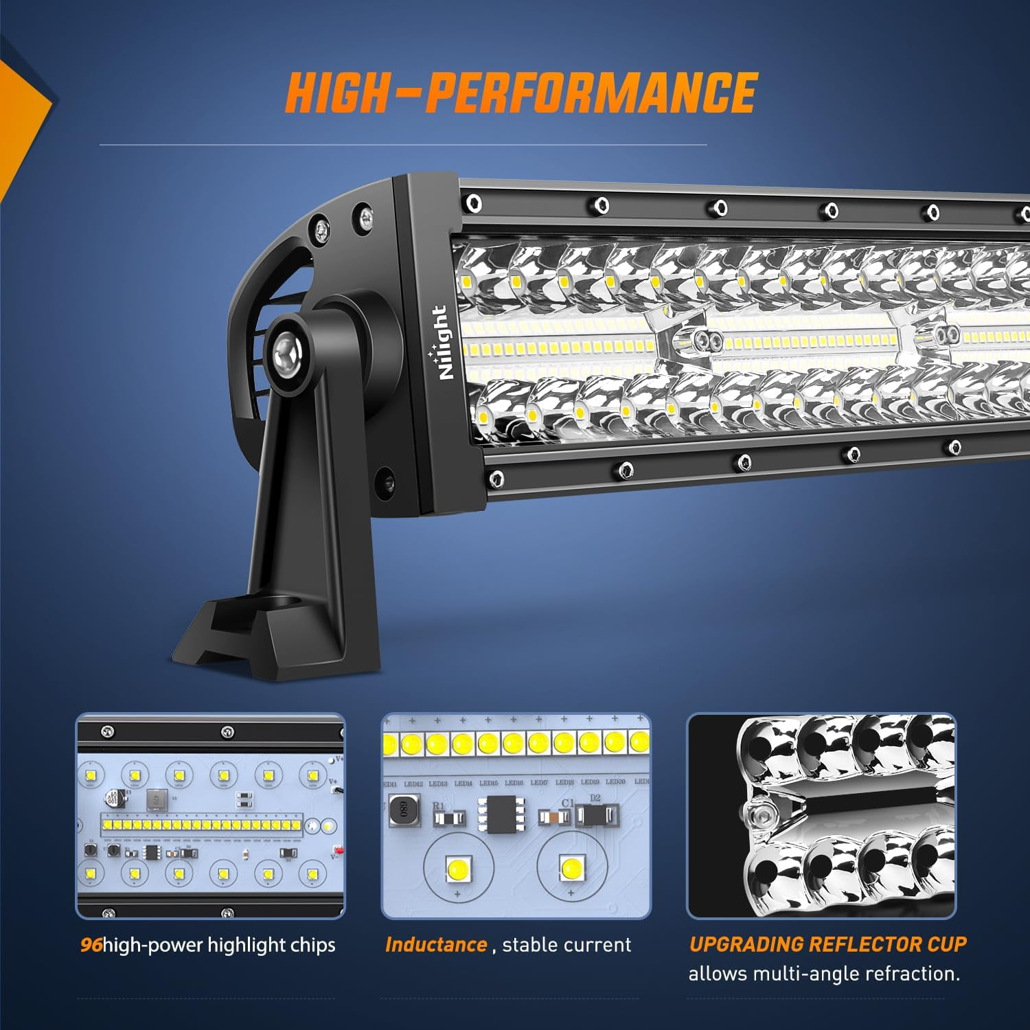 Nilight 13.5 Inch LED Light Bar, Triple Row Spot Flood Combo, Offroad Driving Fog Work Light (Black, 13.5 in) ip49n