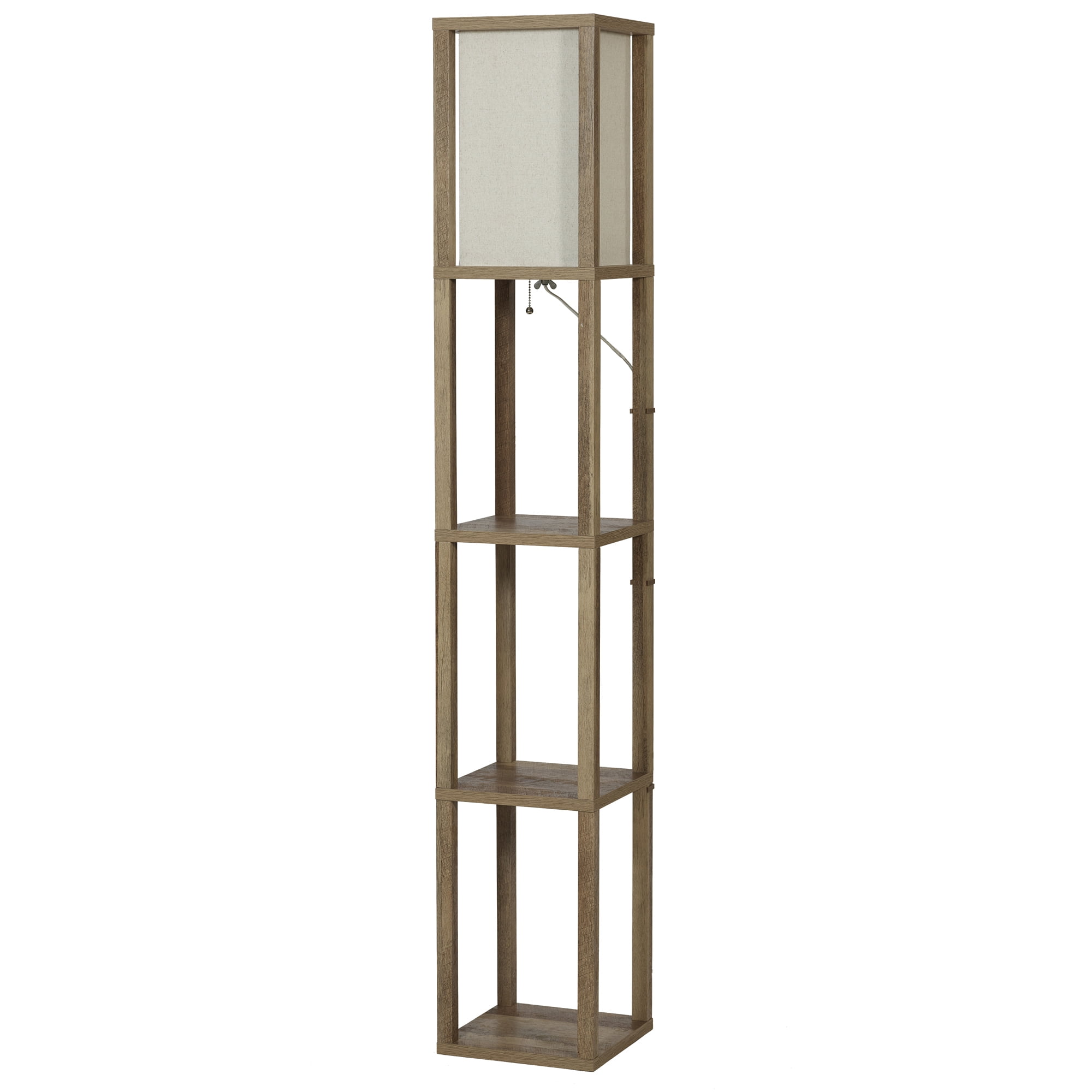 Better Homes & Gardens Modern Floor Lamp with Storage Shelves and Natural Square Shade (Weathered Finish, 62.25 in) esn66