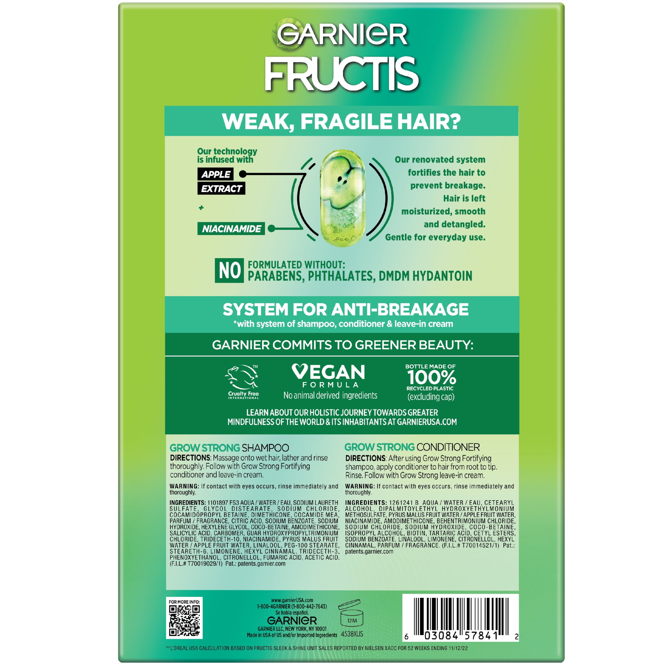 Garnier Fructis Grow Strong Shampoo and Conditioner Set for Hair Strengthening and Shine (1 Kit) 3mcn3