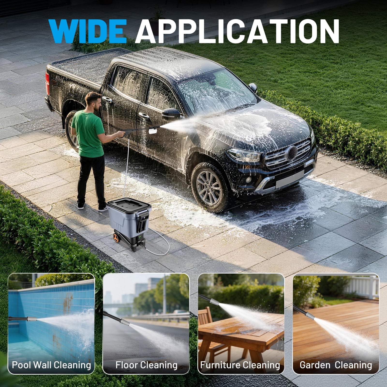 SPEEDWOW 2000PSI Cordless Pressure Washer with 7.2 Gal Water Tank and 16 ft Hose (Black, 14 lb) avkg5