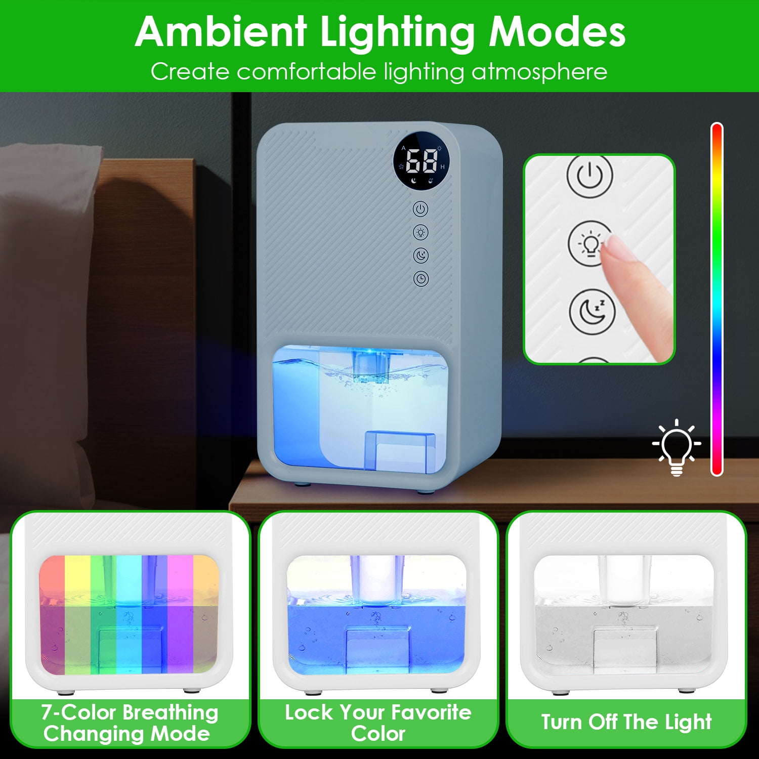 iMounTEK Portable Dehumidifier for Home, Quiet Small Room Moisture Remover with Auto Shut-Off and 7-Color LED (White, 37 fl oz) o4xcs