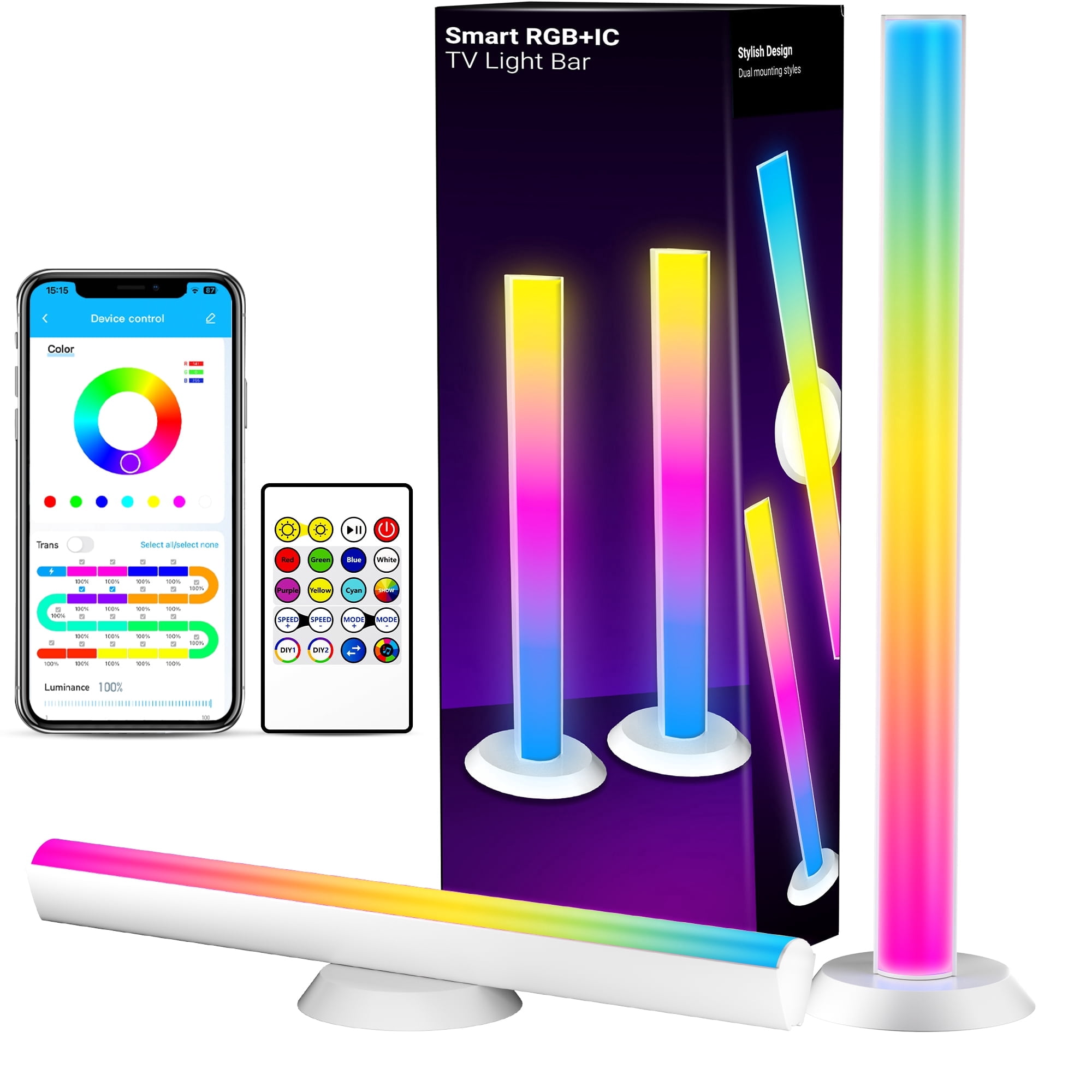 DAYBETTER RGB LED Light Bars, Smart Music Sync TV Backlight with App and Remote Control (Multi-Color, 2 Pack) mfvew