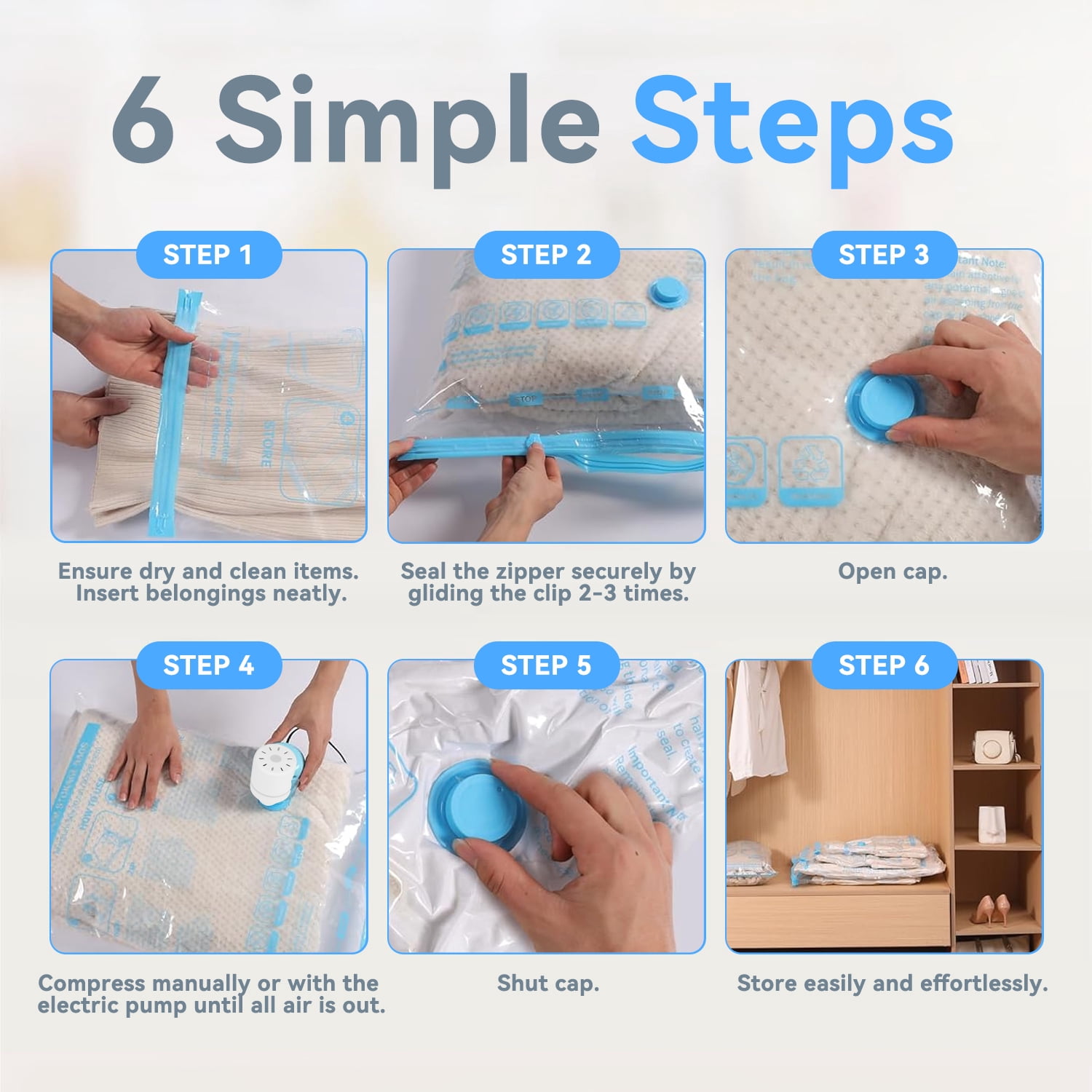 WEPSEN Vacuum Storage Bags with Electric Pump (20 Pack, White) eqkpx