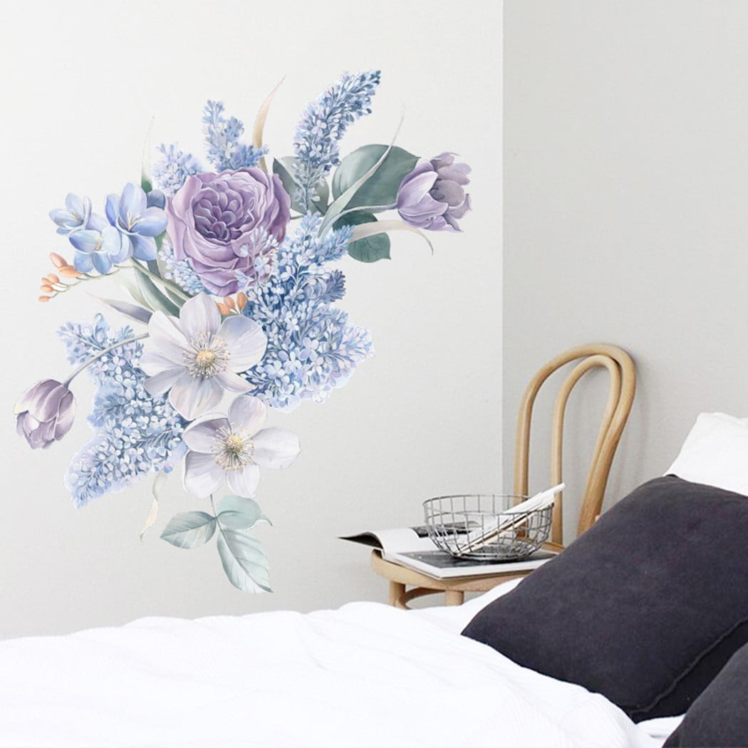 Smile Home Peony Rose Floral Wall Decal DIY Art Sticker (Purple, 18.1 in x 25.6 in) 76aoh