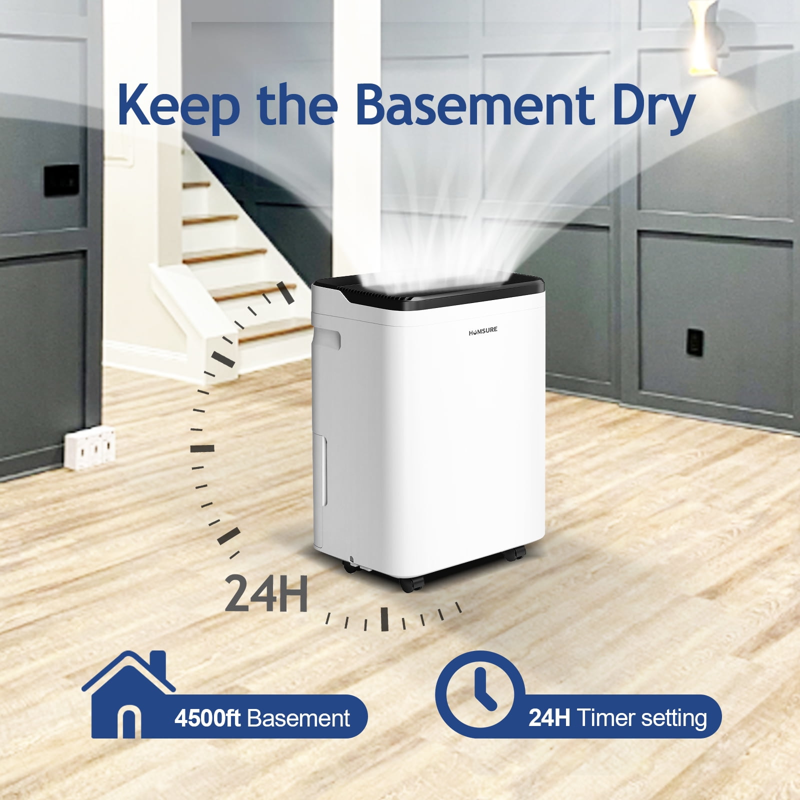 HUMSURE 70 Pint Dehumidifier for Basements and Large Rooms, High-Efficiency Moisture Removal (White, 4500 Sq. Ft) a6lcb