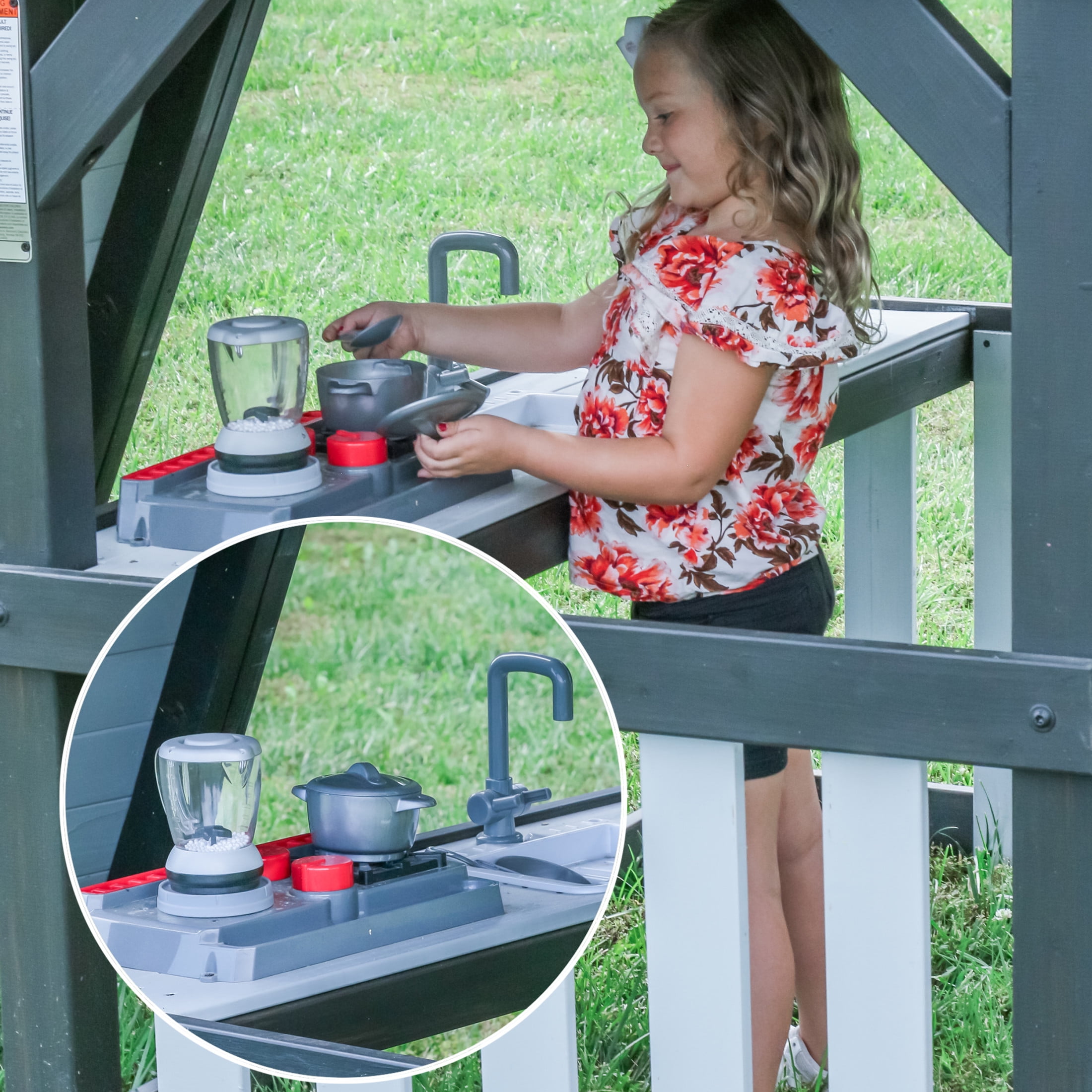 Backyard Discovery Whispering Point Cedar Wood Swing Set with Slide and Clubhouse (Light Gray, 8 ft Slide) 4jq9d