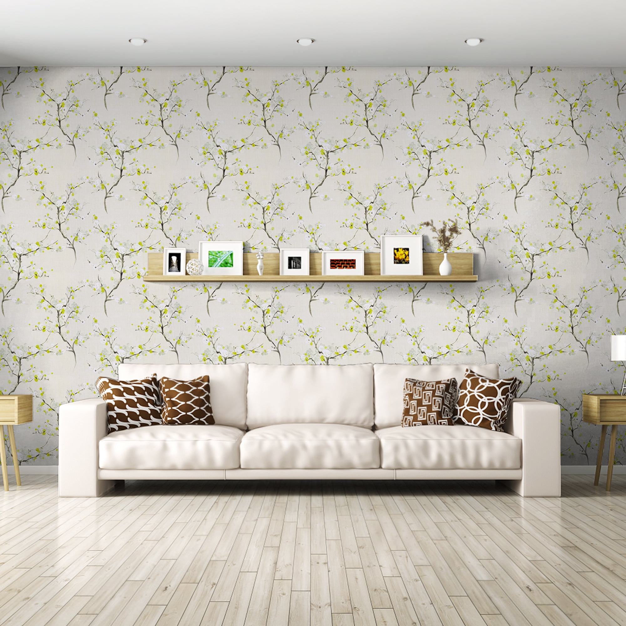 Abyssaly Floral Peel and Stick Wallpaper, Removable Self-Adhesive Decorative Wall Covering for Bedroom and Living Room (Beige, 17.7 in x 393.7 in) 1t1x1