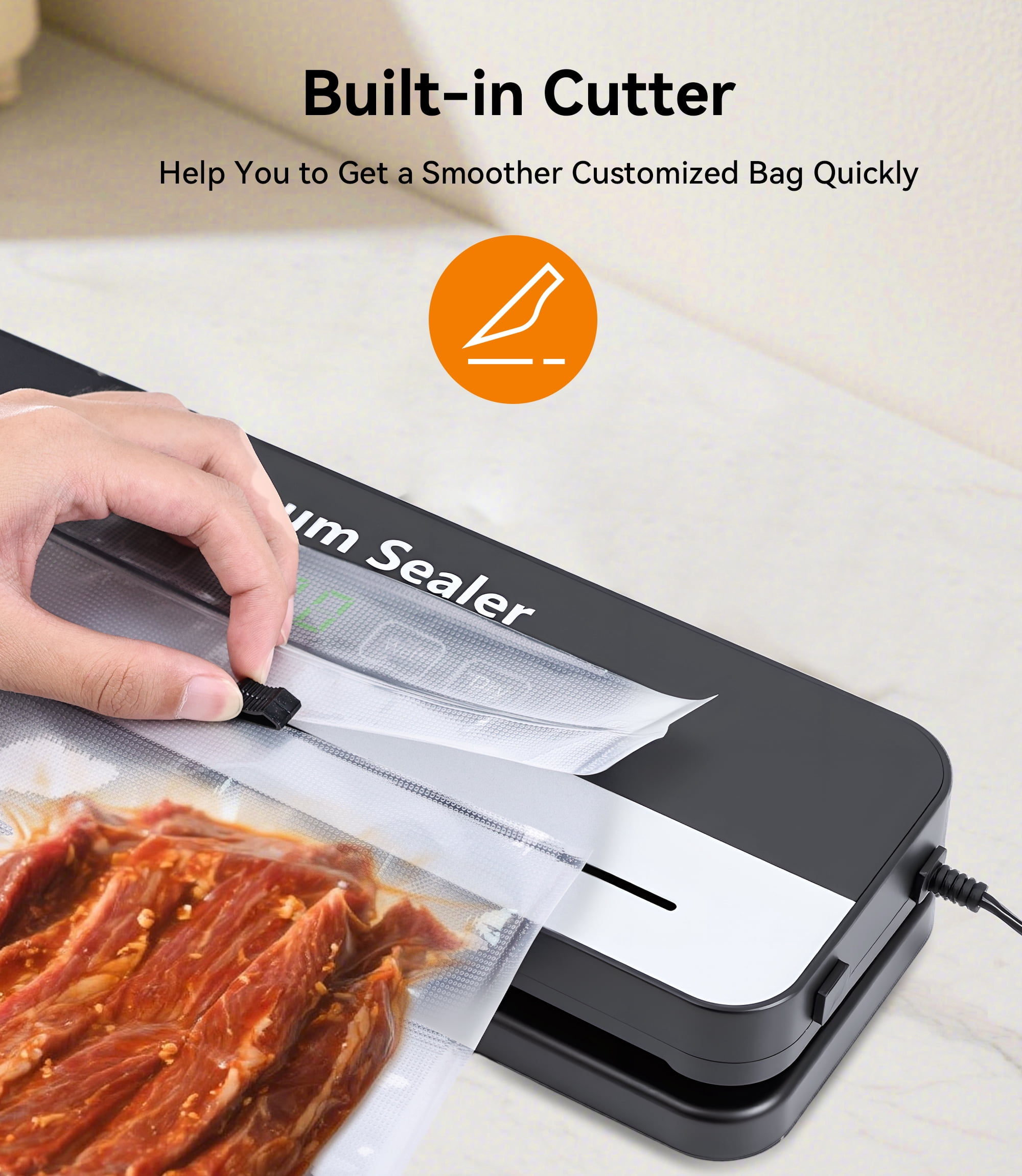 M Buder Vacuum Sealer Machine, Automatic Food Preservation System with Built-in Cutter (Black, 11.8 in) eydpy