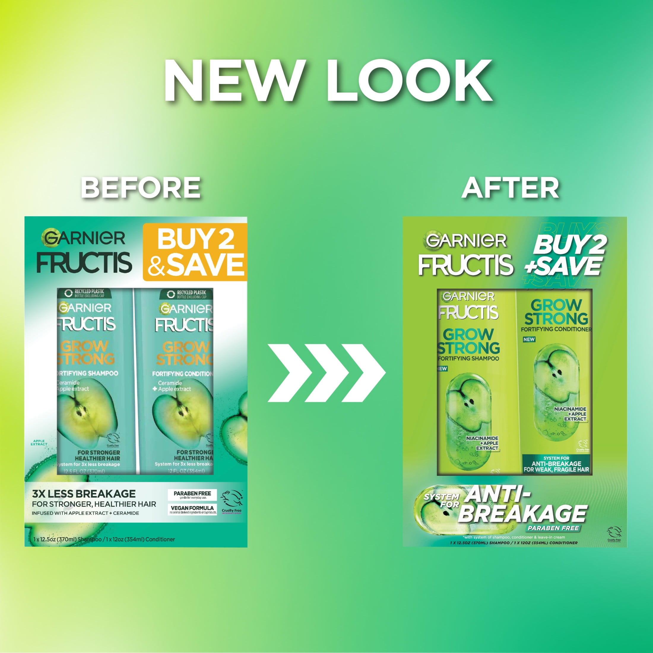 Garnier Fructis Grow Strong Shampoo and Conditioner Set for Hair Strengthening and Shine (1 Kit) 3mcn3