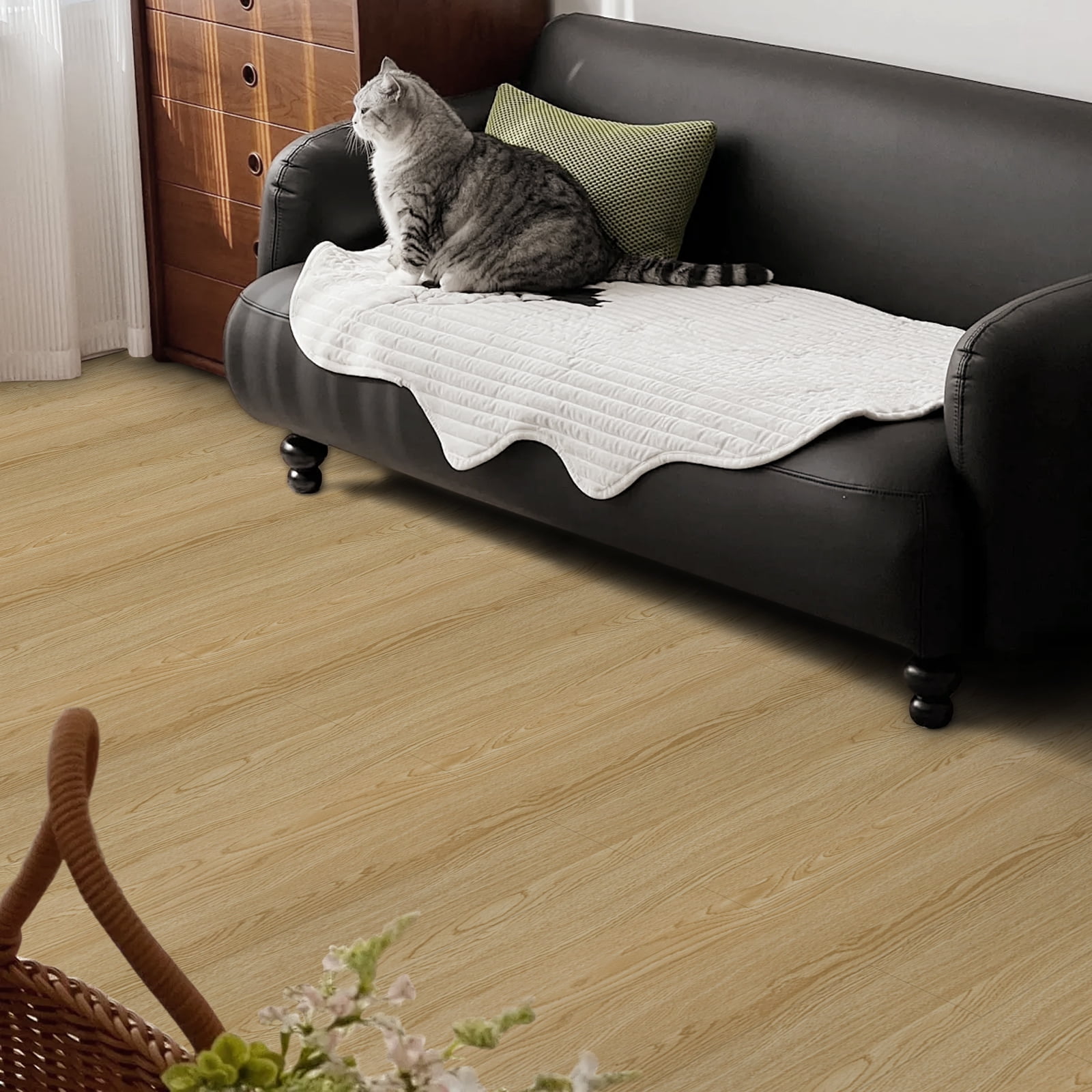 Lxcreat Peel and Stick Vinyl Flooring Roll, Durable Self-Adhesive Wood Grain Floor Tiles (Brown, 15.7 in x 118 in) no27t