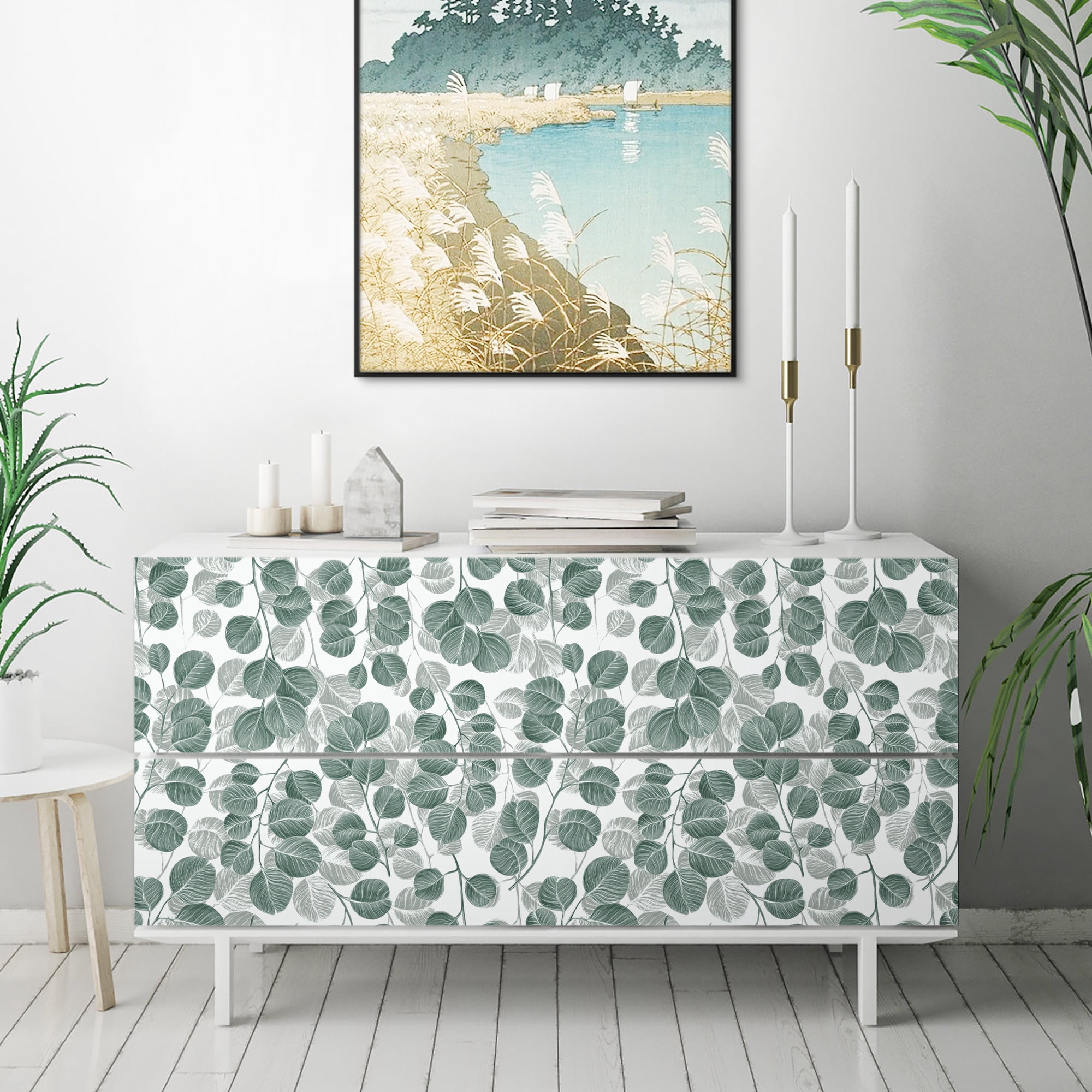 Abyssaly Peel and Stick Wallpaper Floral Green Leaf Contact Paper (Green, 17.7 in x 118 in) 52i7s