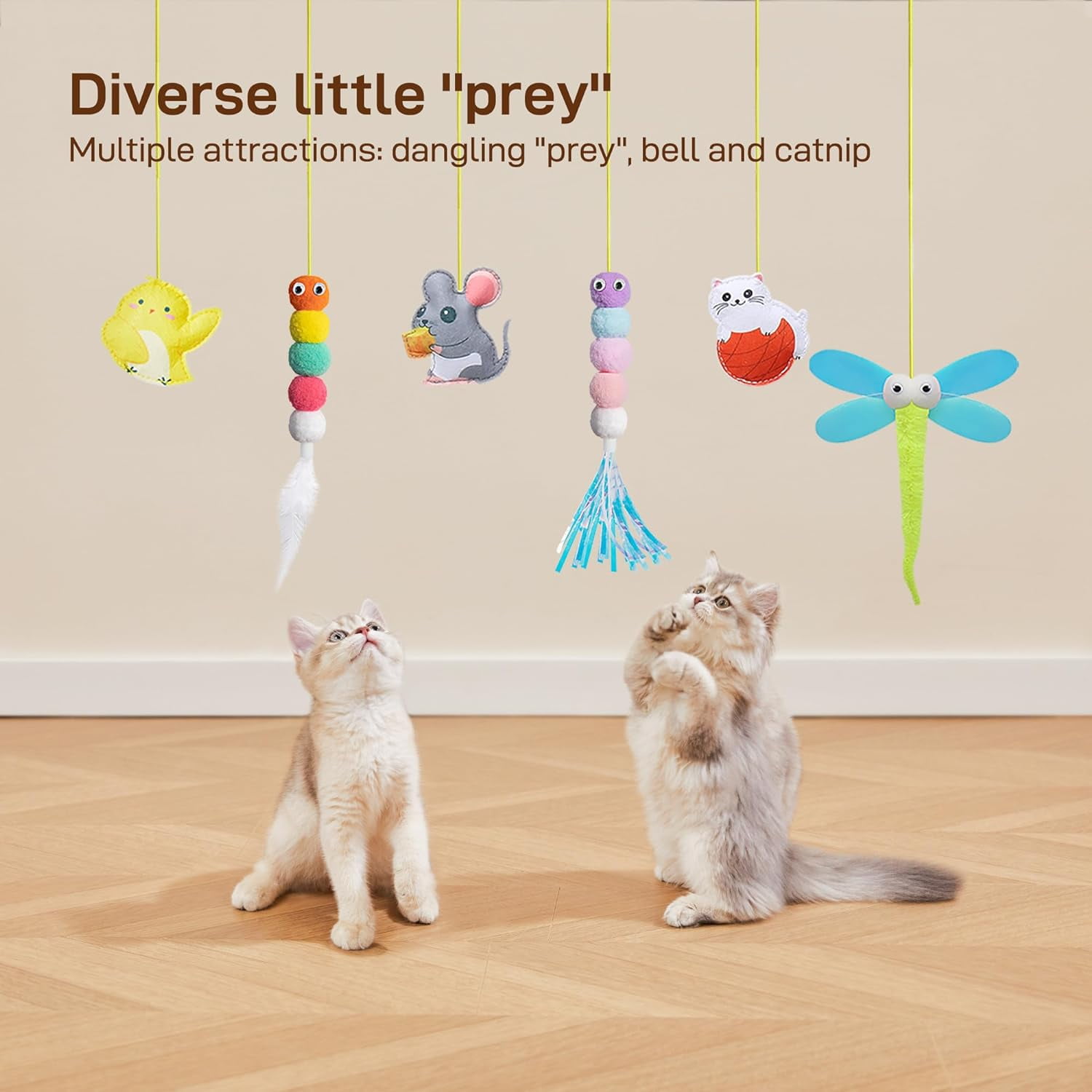 IZEYNO Retractable Cat Toys with Bell and Catnip (6 Pack, Multicolor, 78 in) v5i16