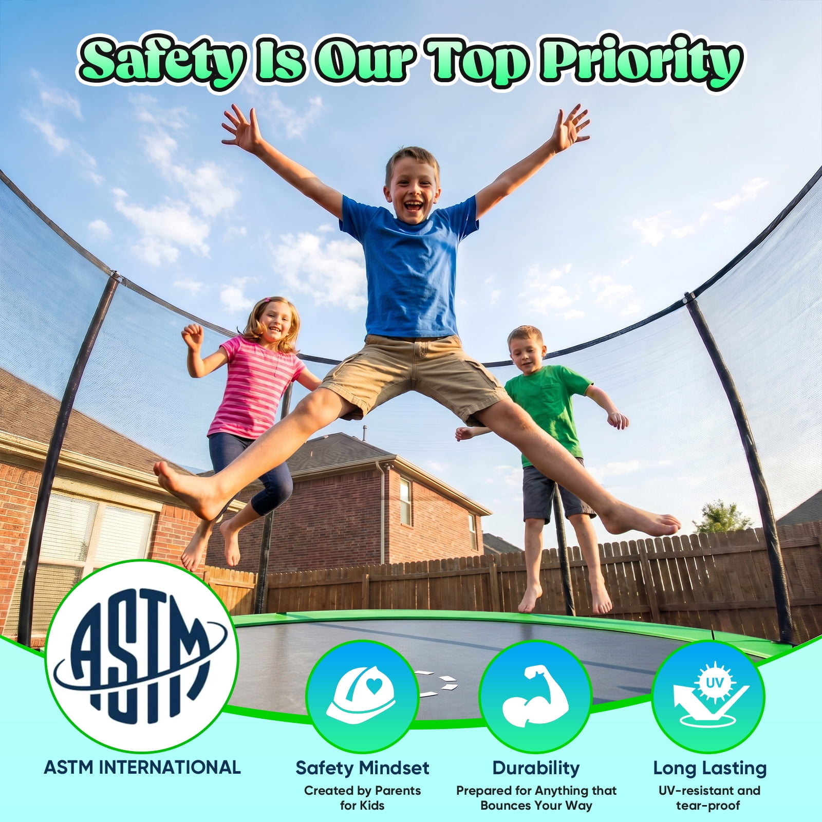 Gardwin Round Outdoor Trampoline with Safety Enclosure, Ladder, Sprinkler, and Basketball Hoop (Green, 12 ft) 8w8tp