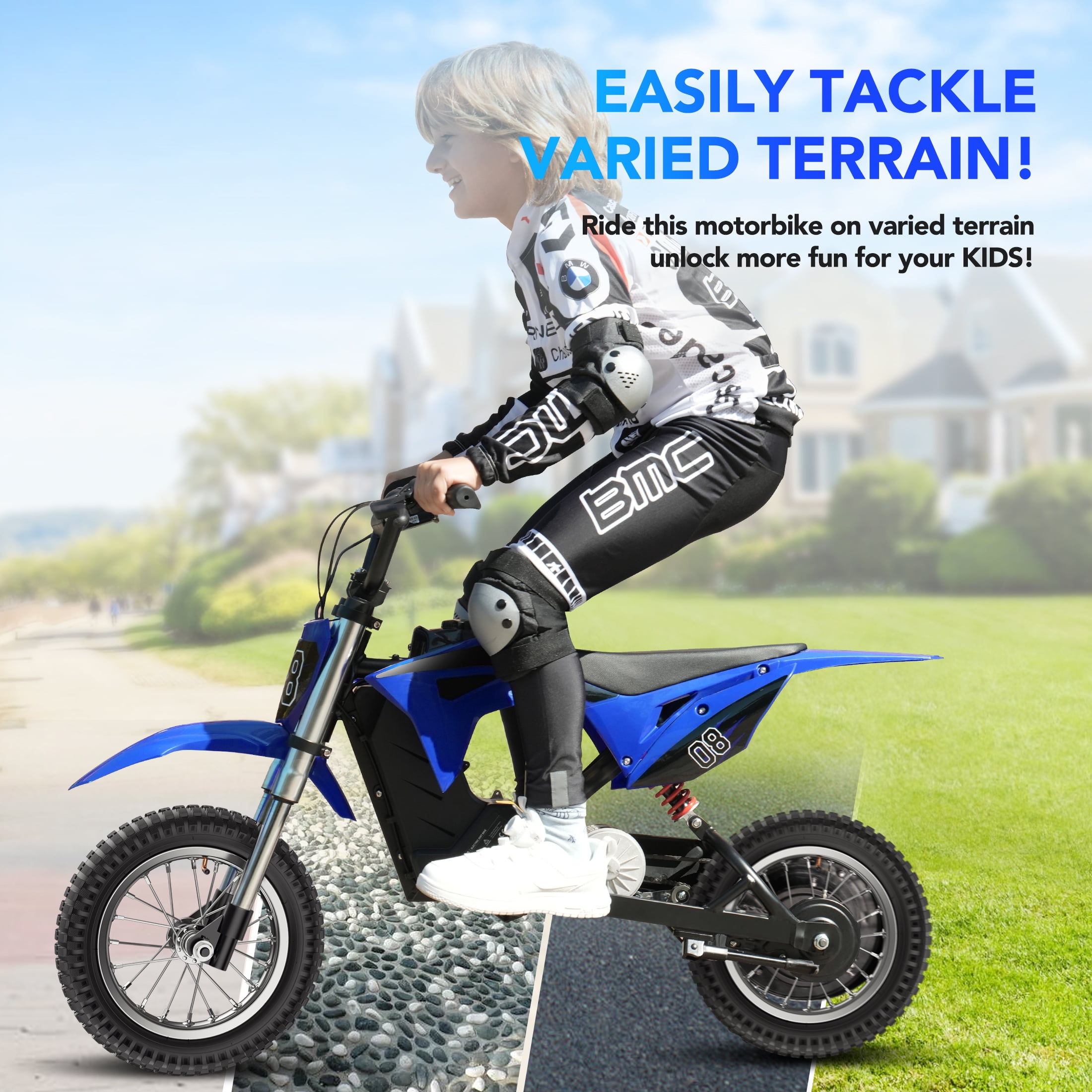 Easoger 36V Kids Electric Dirt Bike, High-Speed Off-Road Motorcycle with 3-Speed Modes and Dual Suspension (Black, 133 lb Capacity) 56zr0