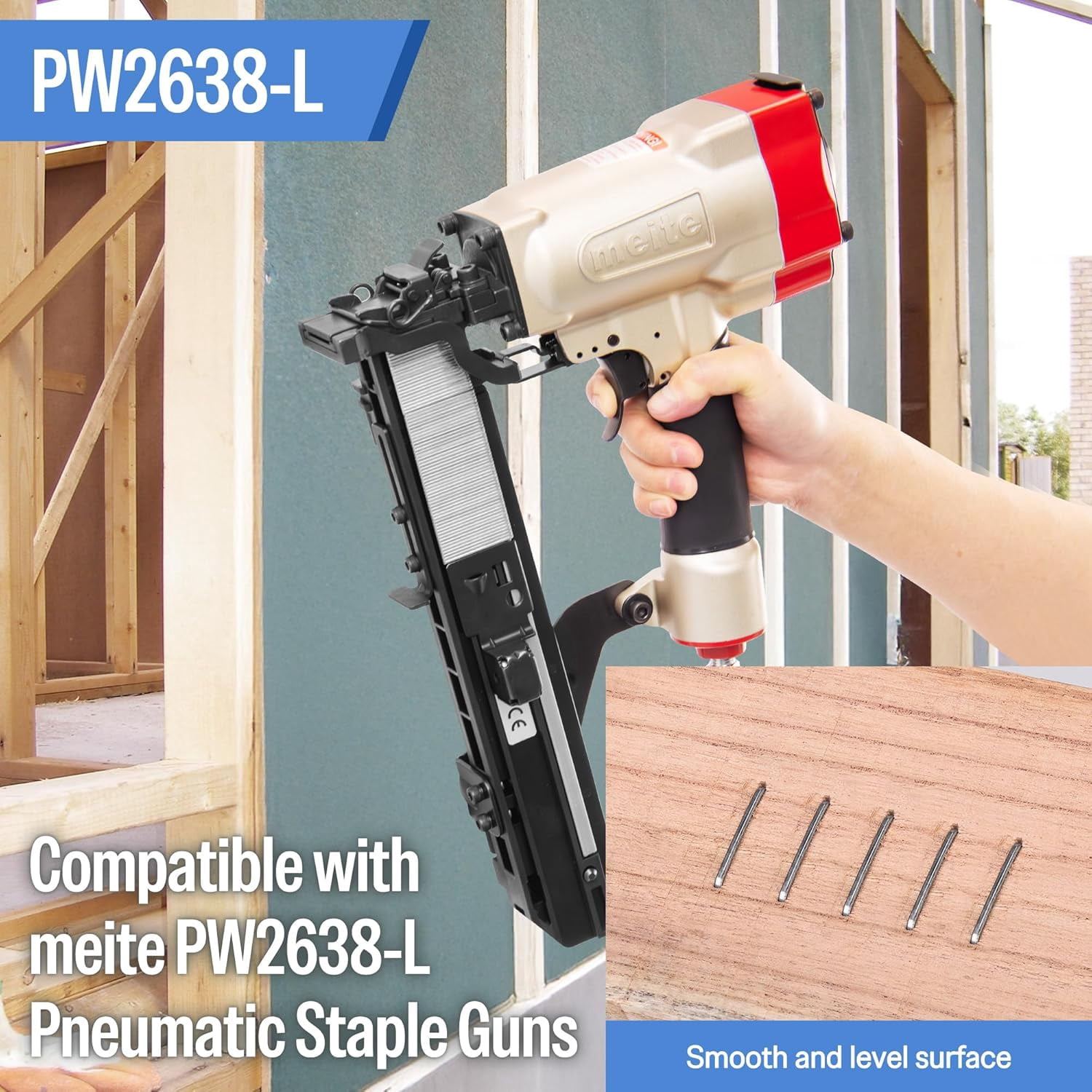 MEITE 16 Gauge 1 in Wide Crown Construction Staples, Galvanized (Silver, 10000 Count, 0.75 in) 8qmcw