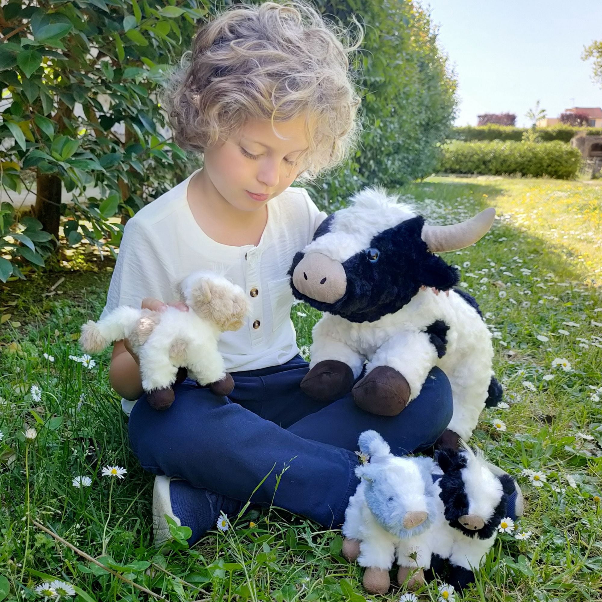 MorisMos Cow Stuffed Animal Set with 3 Baby Calf Plushies (White, 20.5 in) utivh