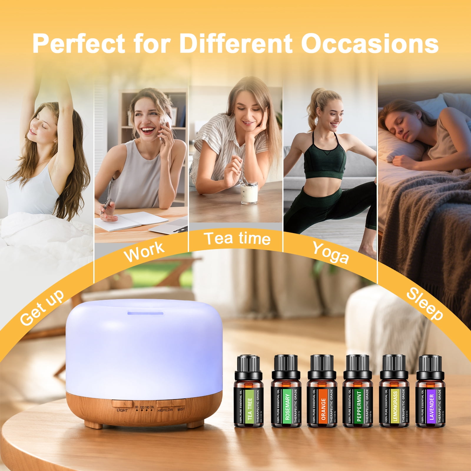 Fimilo Ultrasonic Aroma Diffuser and Essential Oil Set with Remote Control (Yellow, 16.91 fl oz) v1jaw