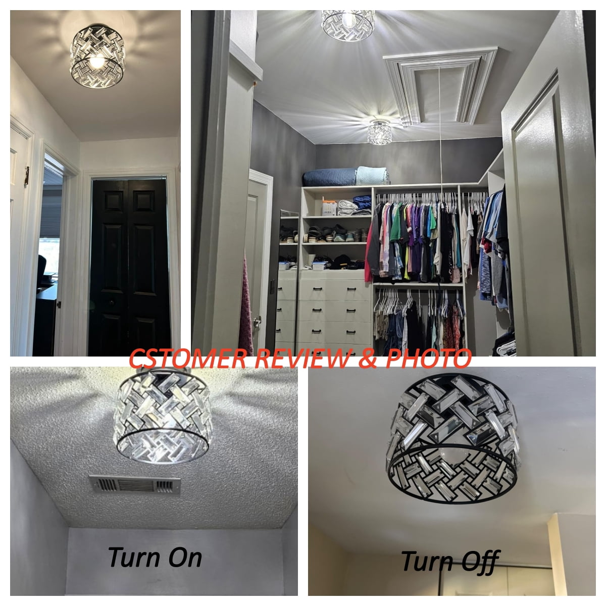 FRIDEKO HOME Modern Crystal Semi Flush Mount Ceiling Light, Black Metal Drum Fixture for Hallway and Bathroom (8.86 in) 1f0g1