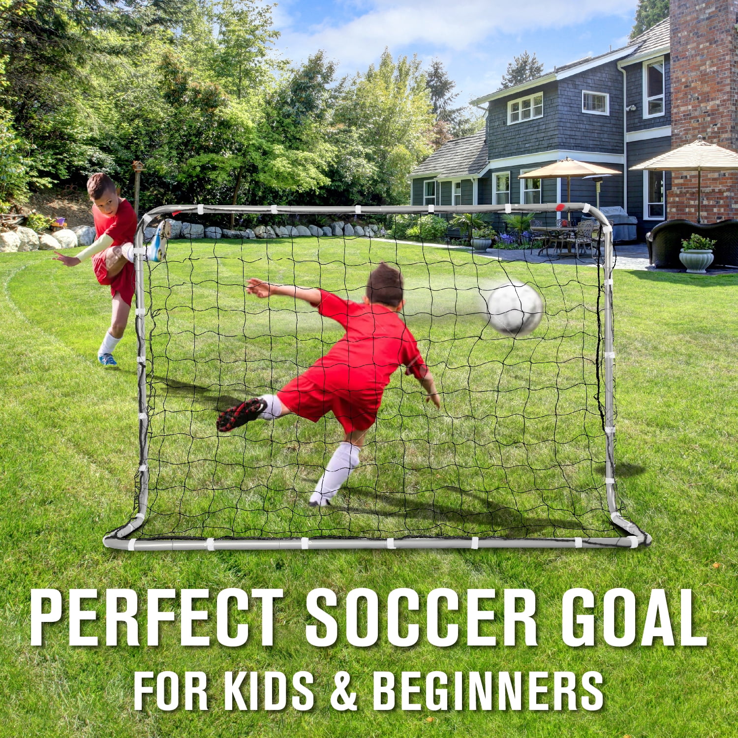 Net Playz Backyard Soccer Goal Heavy-Duty Steel Frame (Silver, 6 ft x 4 ft) yaf6a