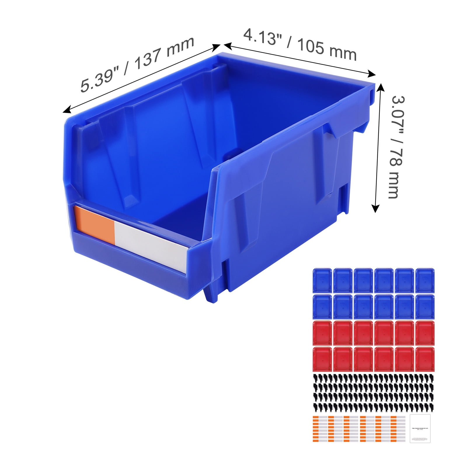 KFFKFF Stackable Storage Organizer Bins, Durable Plastic Hanging Bins for Closet and Kitchen (Blue, 24-Pack, 5.4 in x 4.1 in x 3.1 in) vqn1l