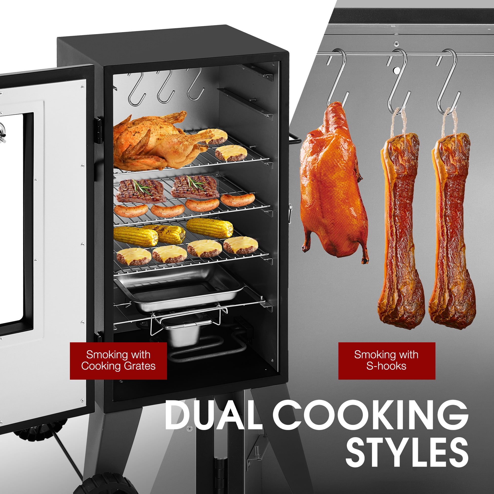 Royal Gourmet SE2806 28-inch Analog Electric Smoker with Clear-view Window and 3 Racks (Black, 22.68 in x 20.87 in x 37.32 in) 5lc3x