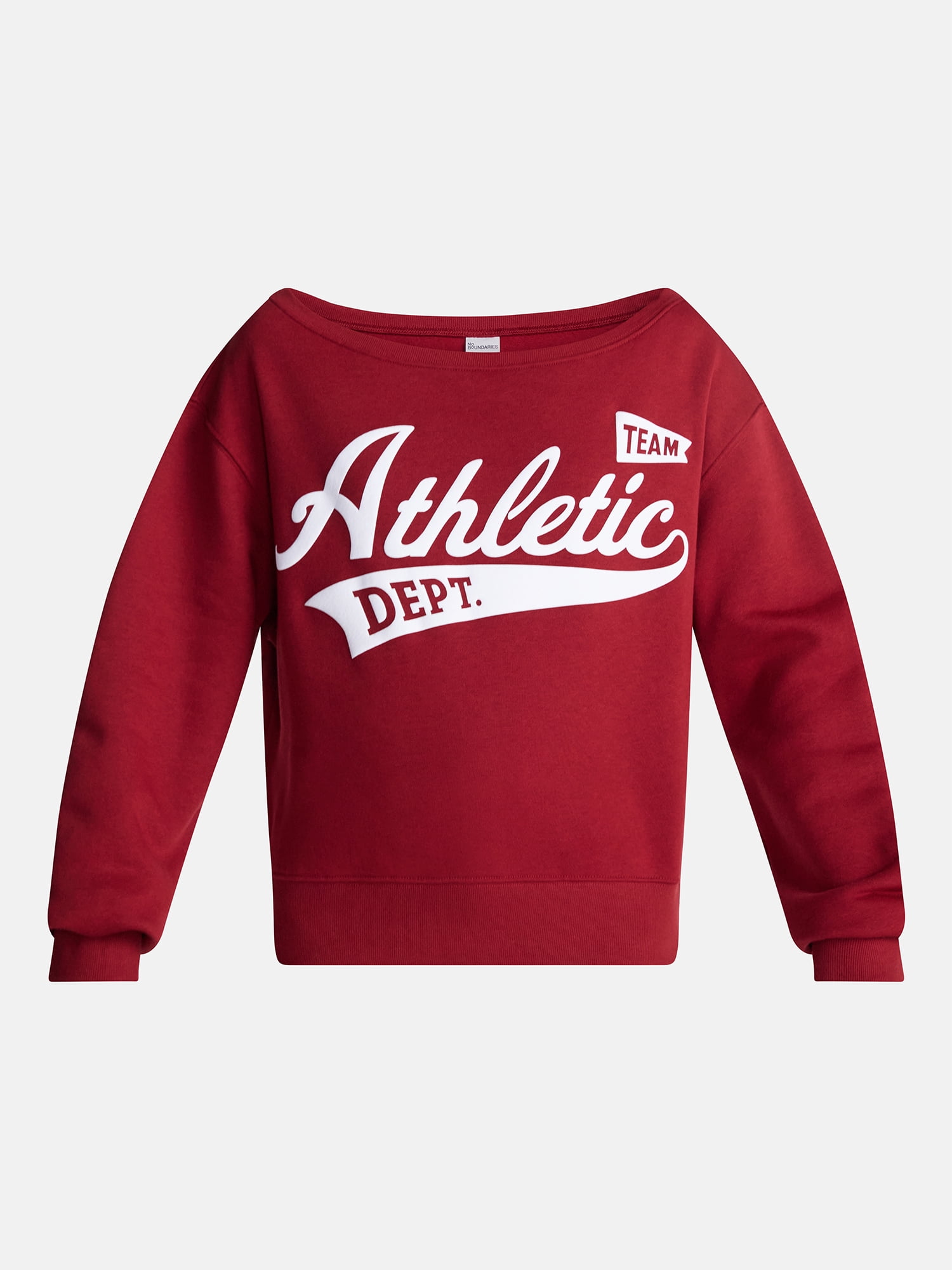 No Boundaries Women's Off-the-Shoulder Long Sleeve Fleece Sweatshirt (Red, S) fgg6r