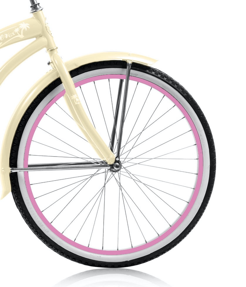 Wonder Wheels 26 in. Beach Cruiser Bicycle, Single Speed Bike with Fenders (Vanilla & Pink, 26 in.) 078ug