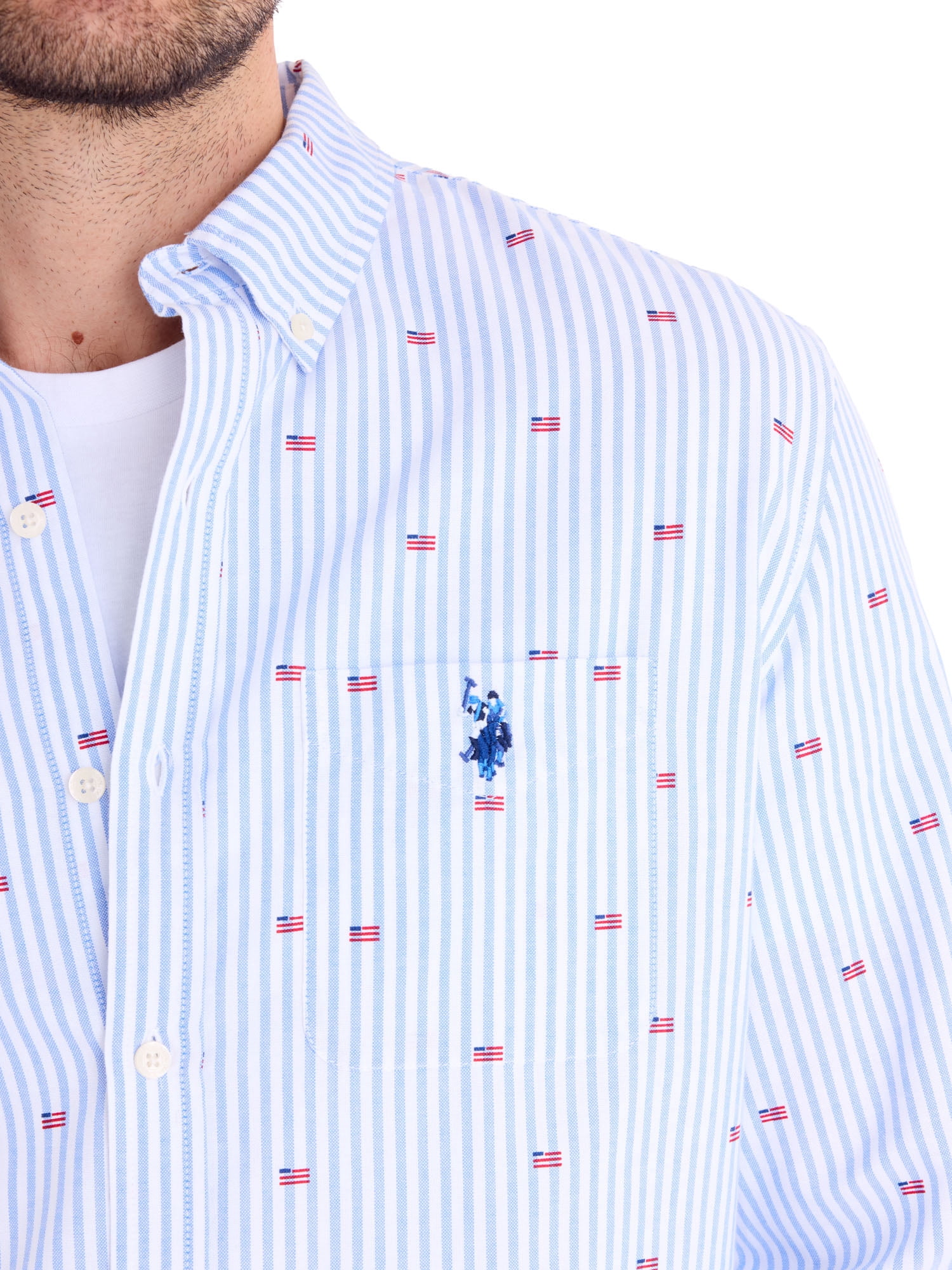 U.S. Polo Assn. Men's Americana Oxford Shirt Long Sleeve Button-Down (Blue, S) s6ecu