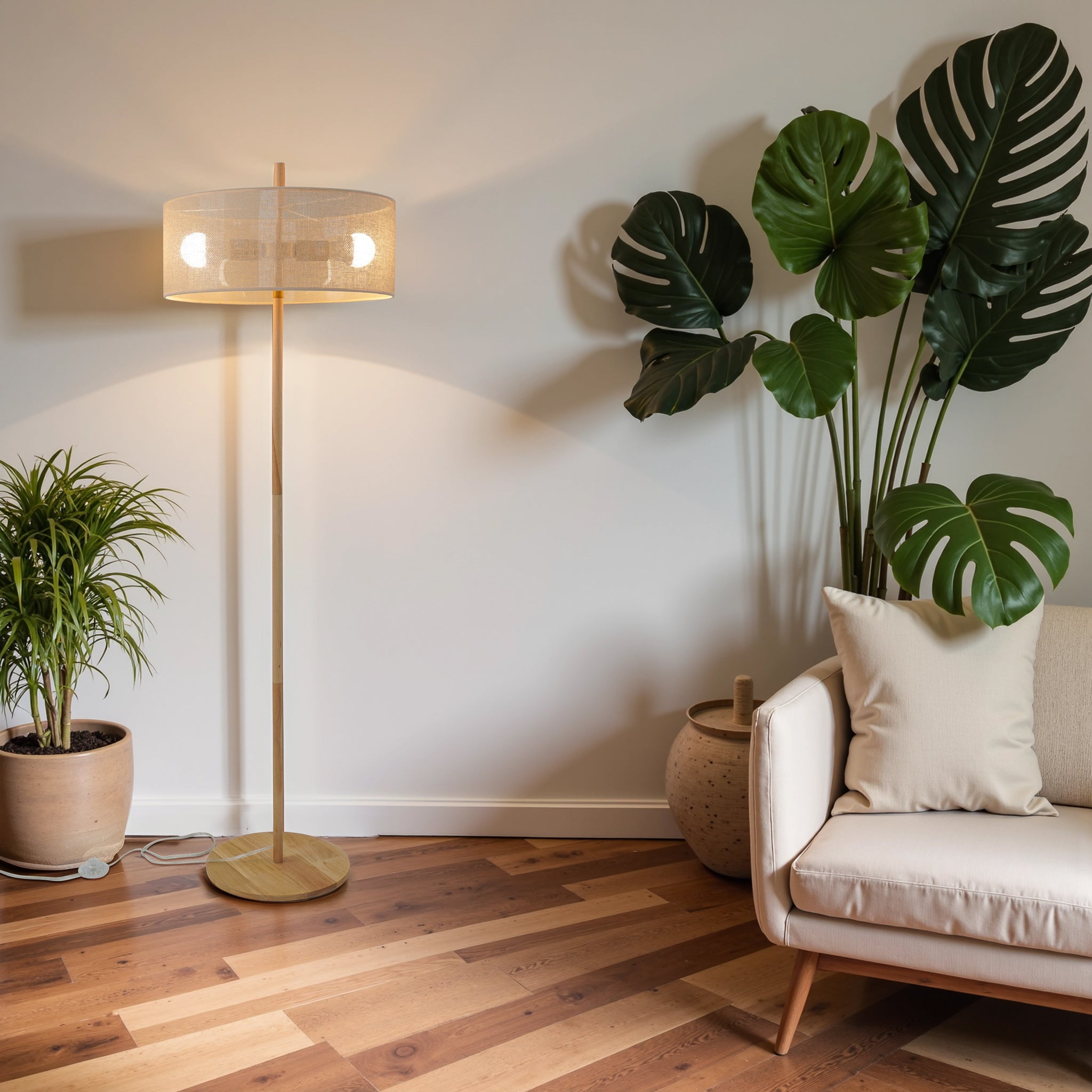 Lirian Classic Modern Floor Lamp, Upward Lighting Design for Living Room and Bedroom (Oak and Natural, 60 in) tmxv0