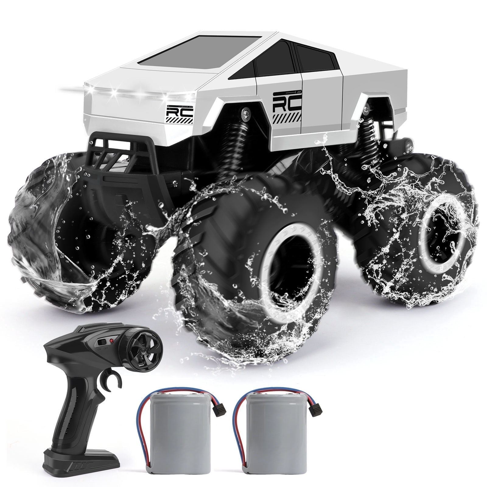 Sumsoltic Amphibious RC Monster Truck, 4WD All Terrain Stunt Car, 2.4GHz Remote Control Vehicle (Silver, 1:16 Scale) 0xjn0