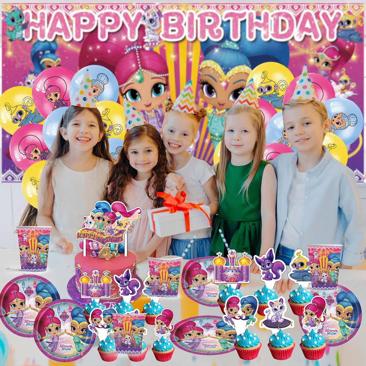 Liuyuandaoer Shimmer and Shine Birthday Party Supplies Set (Multi-color, 1 Set) fucip