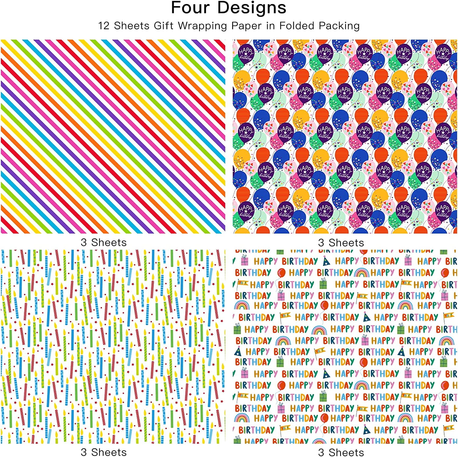 WRAPAHOLIC Birthday Wrapping Paper Set with Gift Tags (Multicolor, 12 Sheets, 19.7 in x 27.5 in) 9v3tu