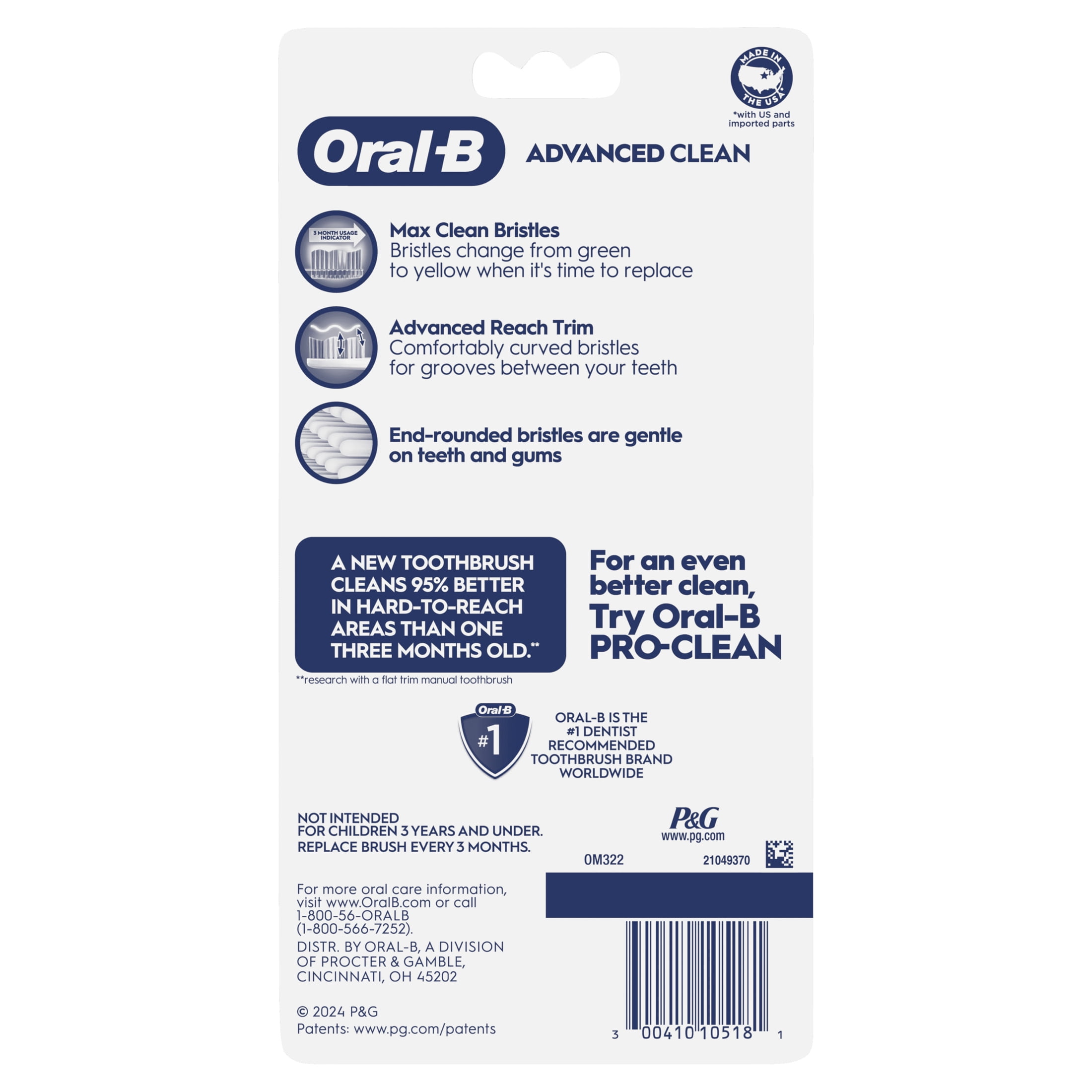 Oral-B Advanced Clean Manual Toothbrush, Soft Bristles, Color-Changing Indicator (6 Count) eg1n4
