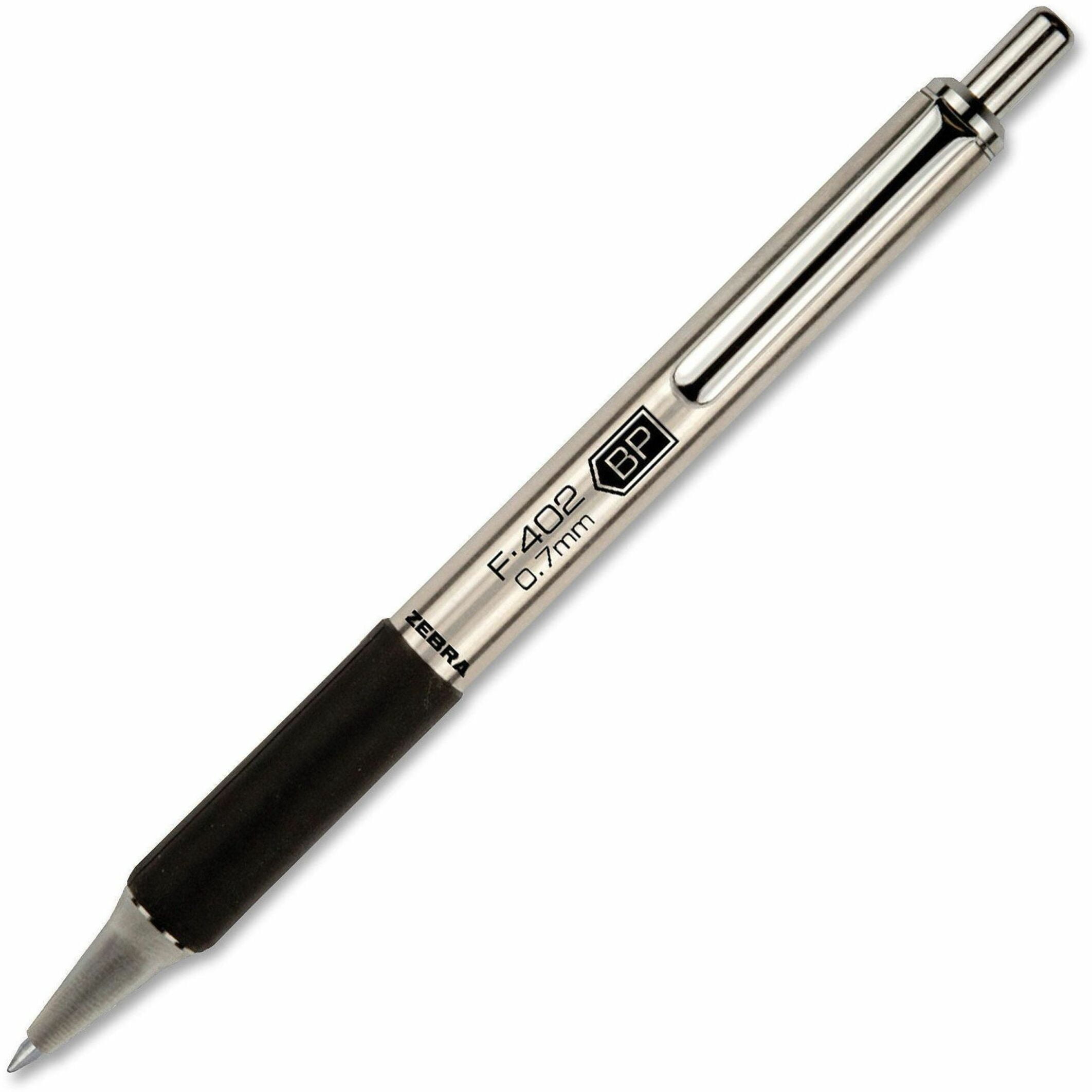 Zebra F-402 Retractable Ballpoint Pen, Stainless Steel Barrel, Professional Writing Instrument (Silver, 0.7 mm Fine Point) 90zel