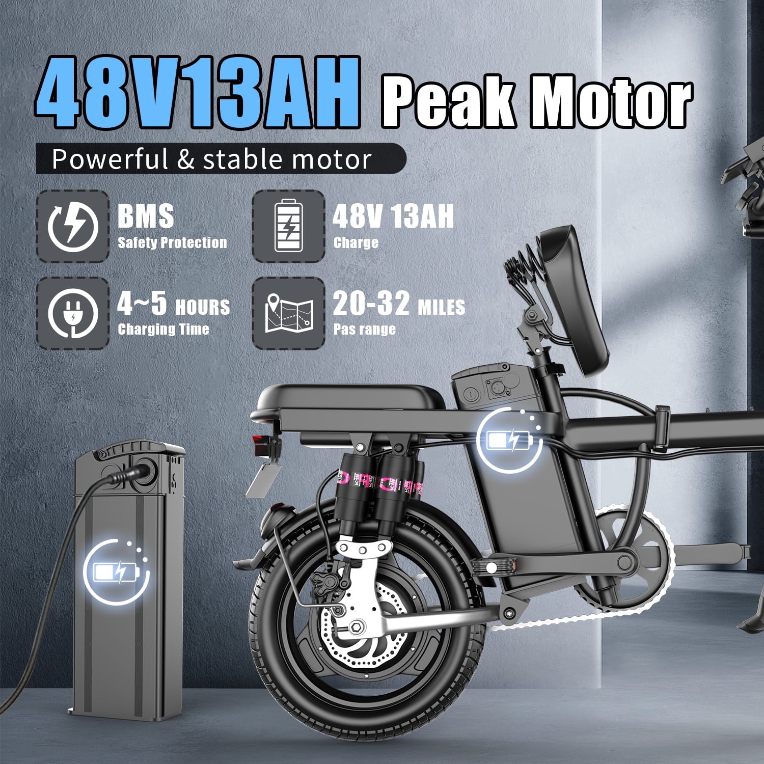 ASKGO Electric Bike for Adults, 500W Folding E-Bike with 48V Removable Battery, UL 2849 Certified Commuter Bicycle (Black, 14 in) 74aem