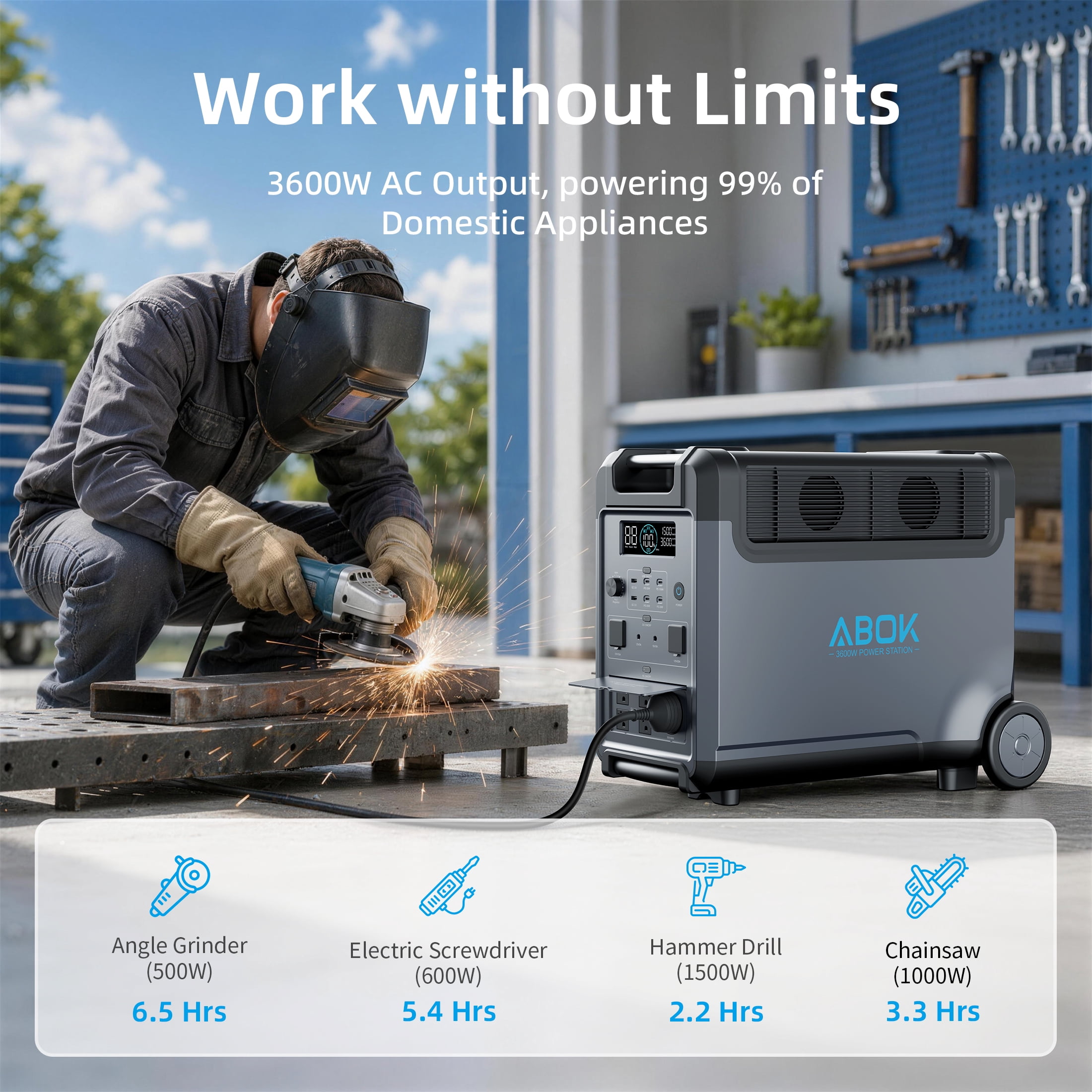 ABOK 3600W Portable Power Station with 400W Solar Panel, LiFePO4 Solar Generator for Home Backup and RV (3840Wh) nz3ds