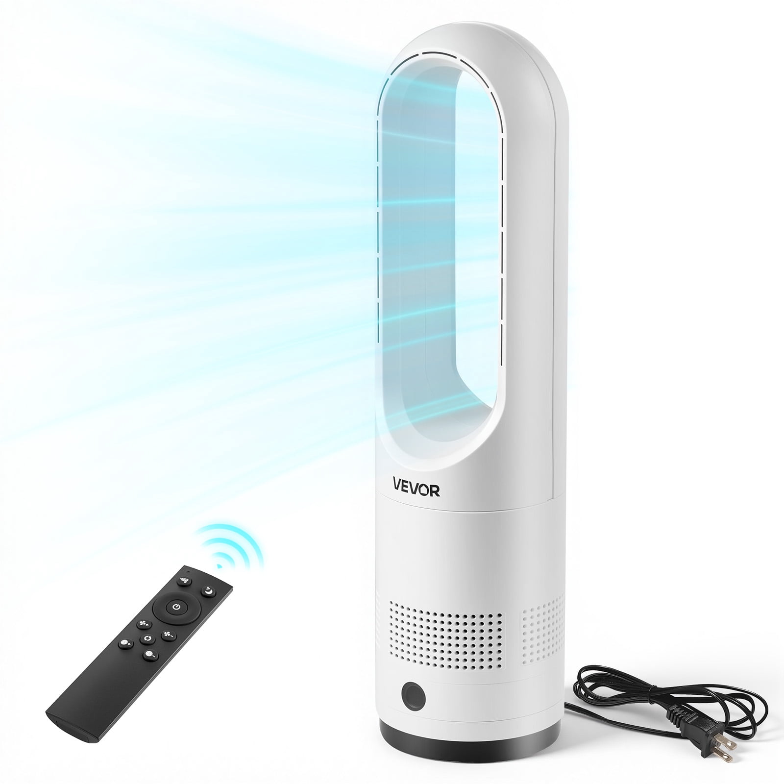 VEVOR Bladeless Tower Fan, Oscillating Standing Floor Fan with Remote, 8 Speeds, Quiet Air Circulator for Bedroom and Living Room (White) xv1w5