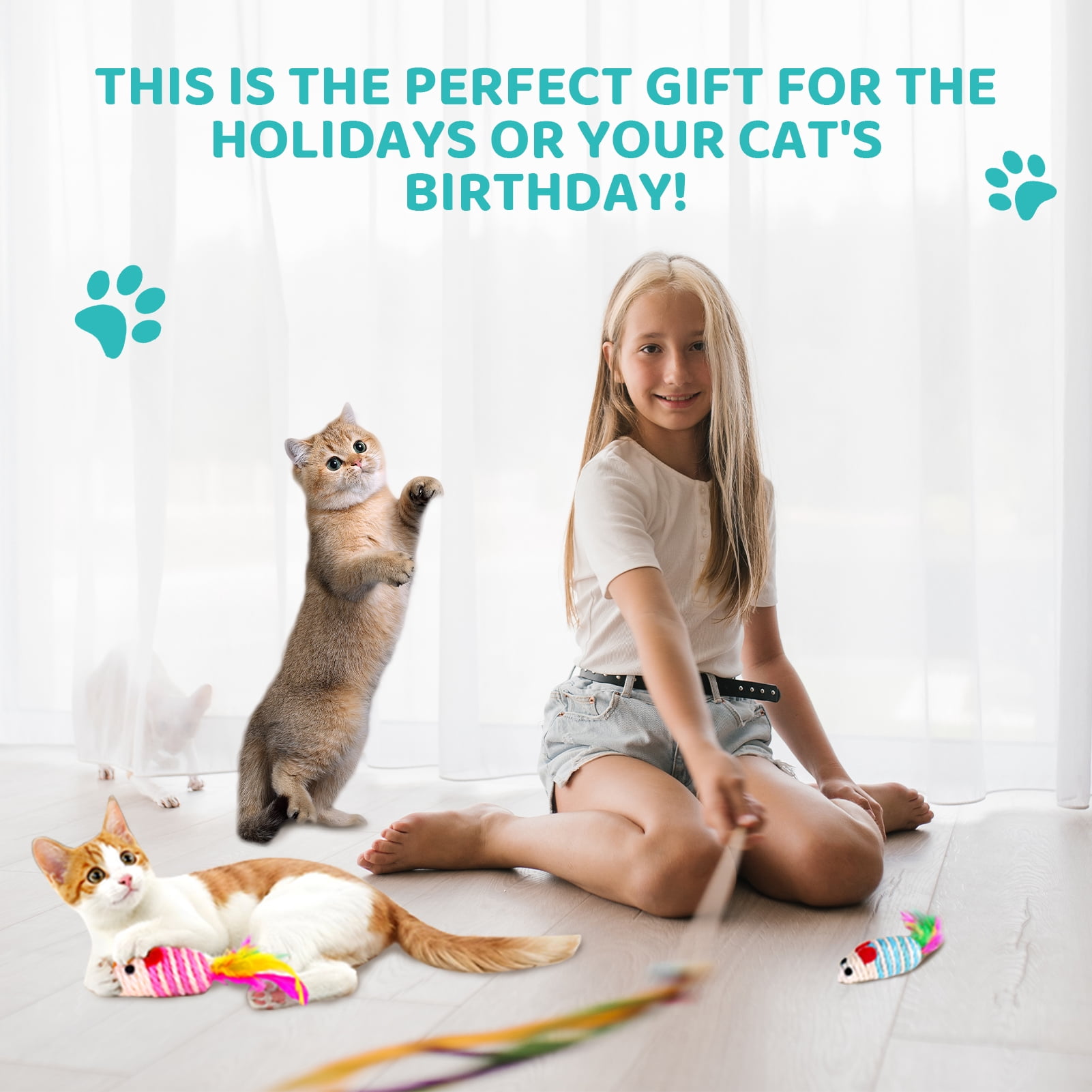 Amaopus Interactive Cat Feather Toy Set (4-in-1 Wand with Suction Cup, 21 Piece Variety Pack) tjxfs