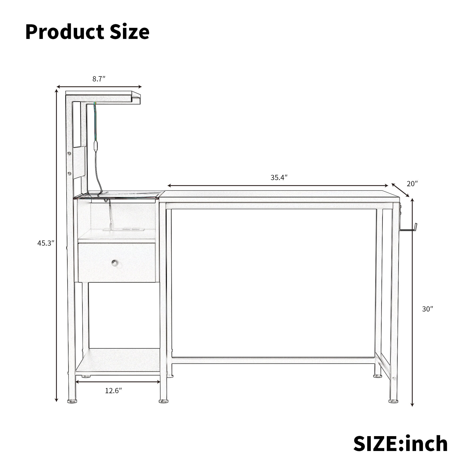 PuppyCheer Computer Desk with Power Outlet and Storage Shelves, Home Office Workstation with USB Charging Station (Brown, 48 in) on46h