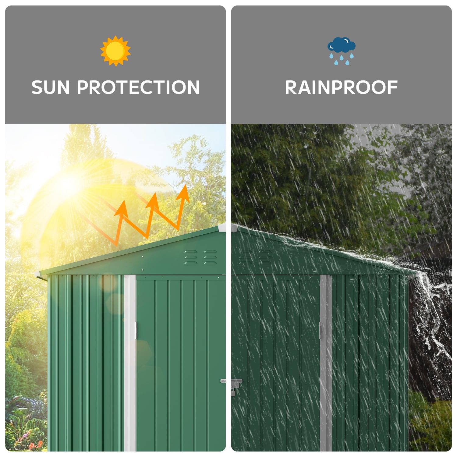 Asofer Outdoor Storage Shed, Galvanized Metal Garden Utility House with Double Lockable Doors (Green, 8 x 6 ft) 5tyxo