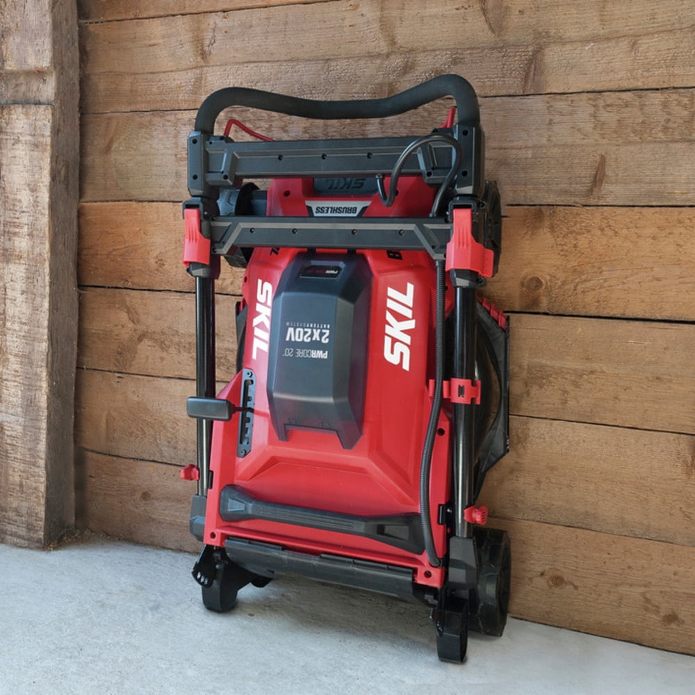 SKIL PWR CORE 20V 18-Inch Cordless Lawn Mower, Brushless Push Mower with (2) 4.0Ah Batteries and Charger (Red, 18 in) clz4y