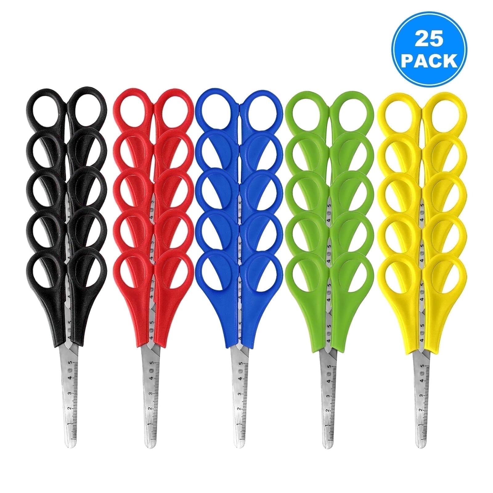 AGCAN Safety Scissors Bulk Pack, Blunt Tip Crafting Scissors with Measuring Scale (Assorted Colors, 25 Pack, 5 in) m0osu